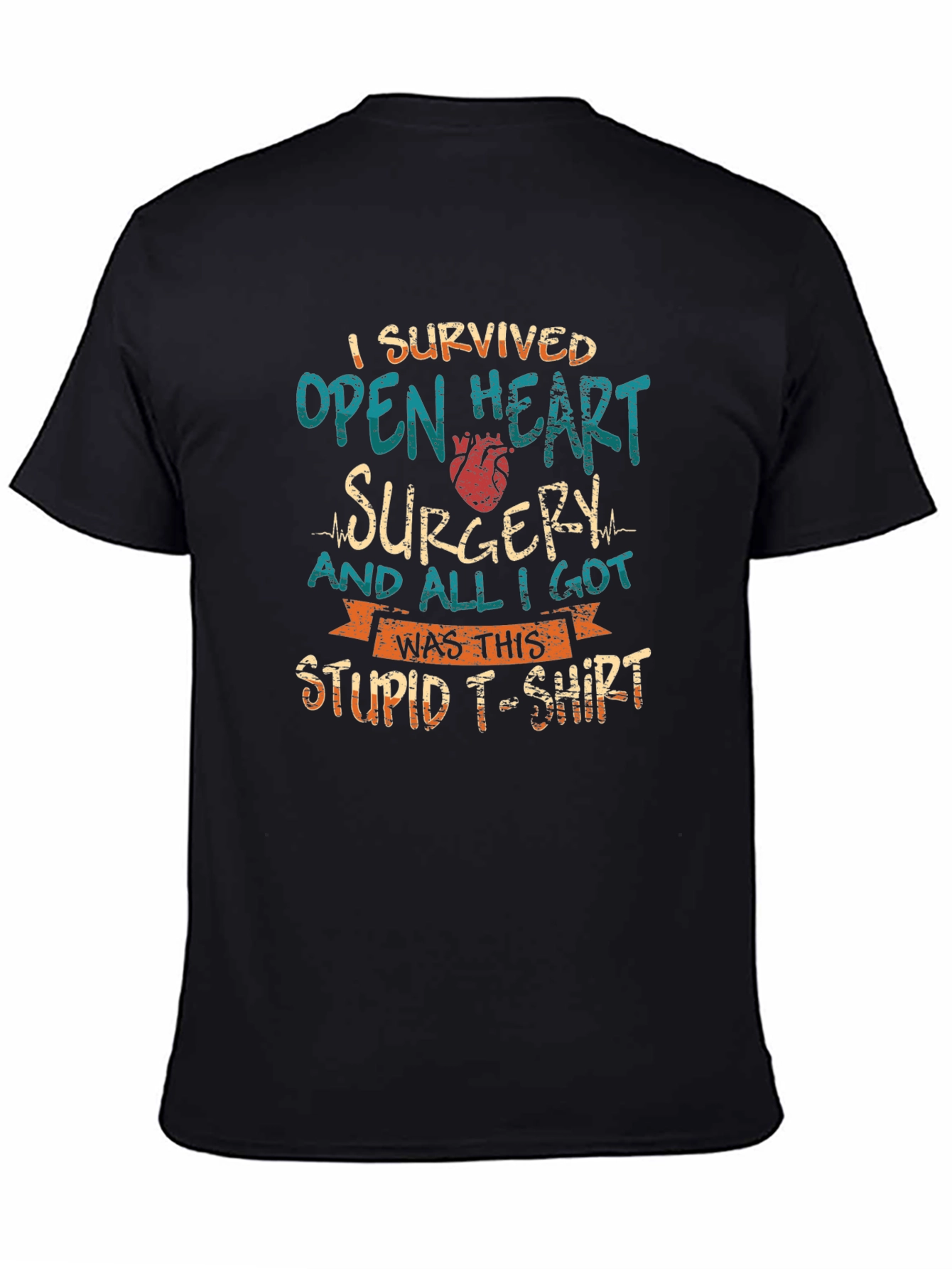 Black Open Heart Surgery Survivor T-Shirt view 4