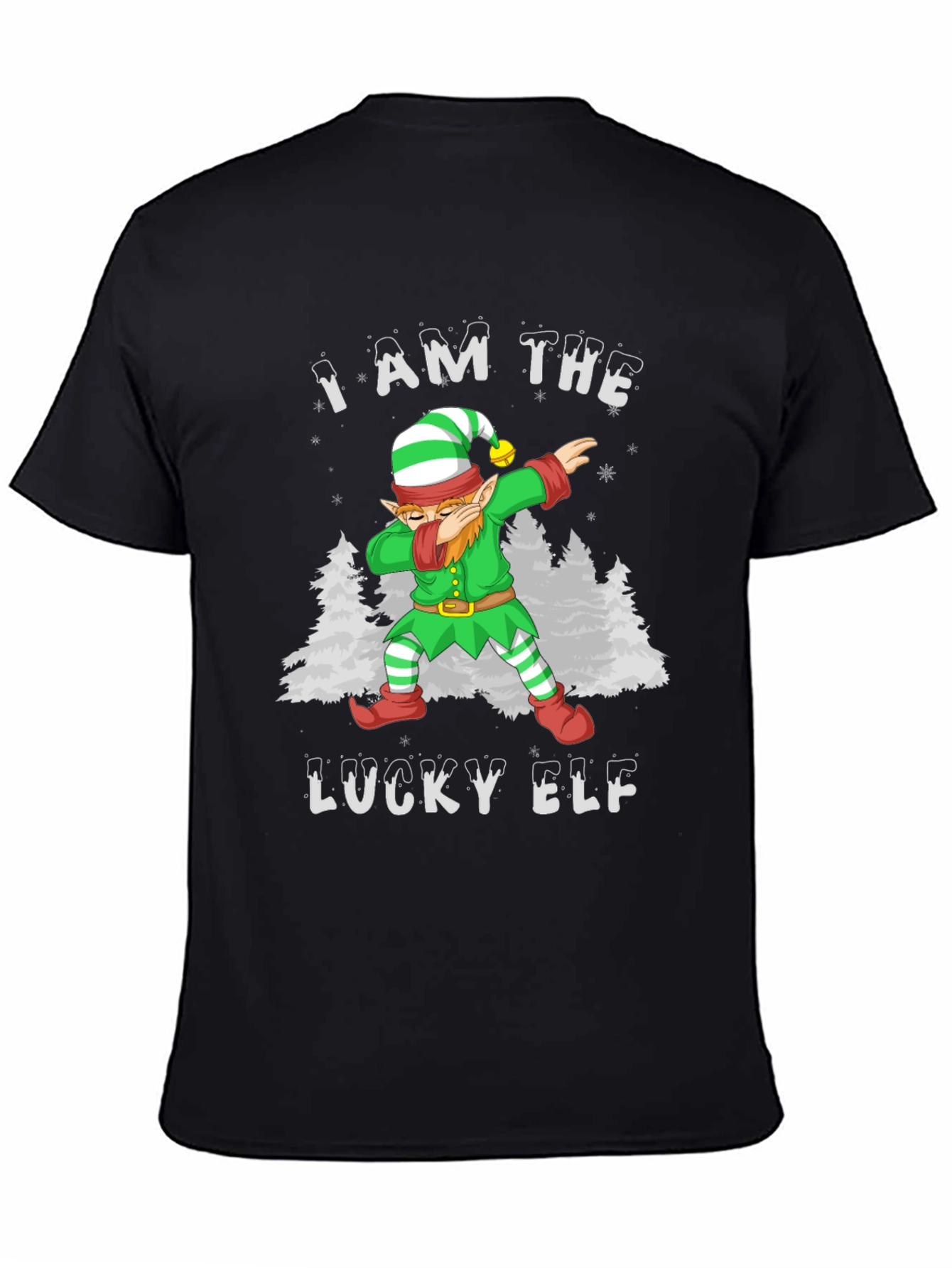 Black Lucky Elf Dabbing Christmas T-Shirt view 4