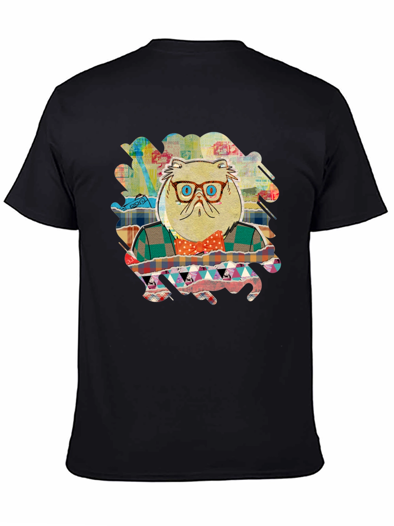 Black Cat with Glasses Graphic T-Shirt view 4