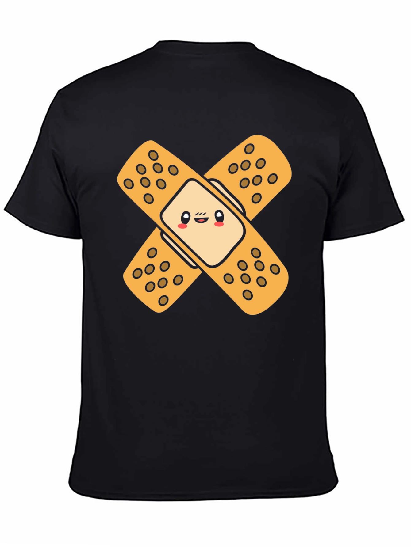 Black Cute Band-Aid Graphic Black T-Shirt view 4