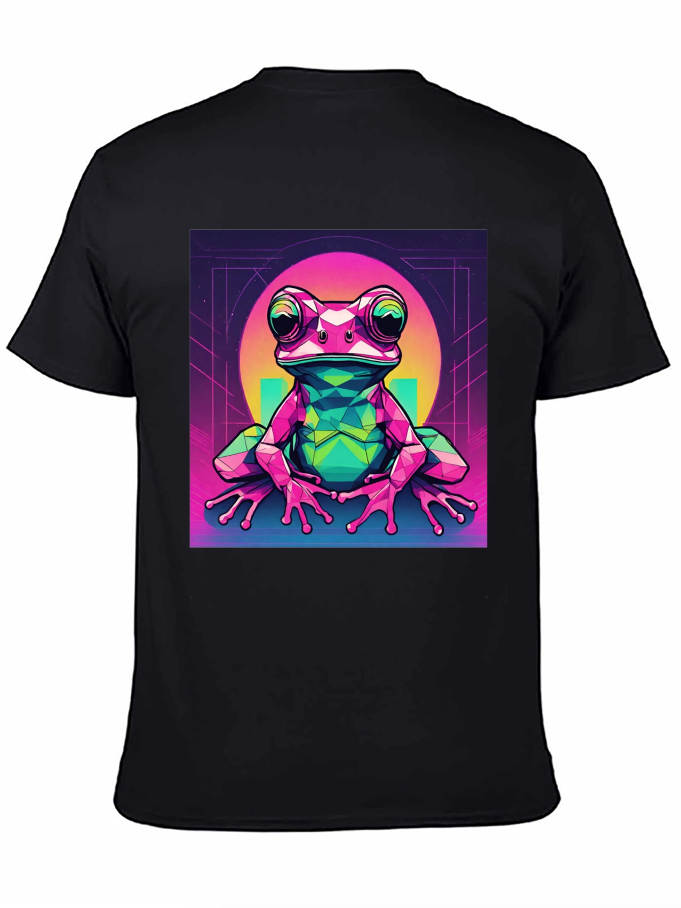 Black Geometric Frog Graphic Tee - Cool Polygon Design view 4
