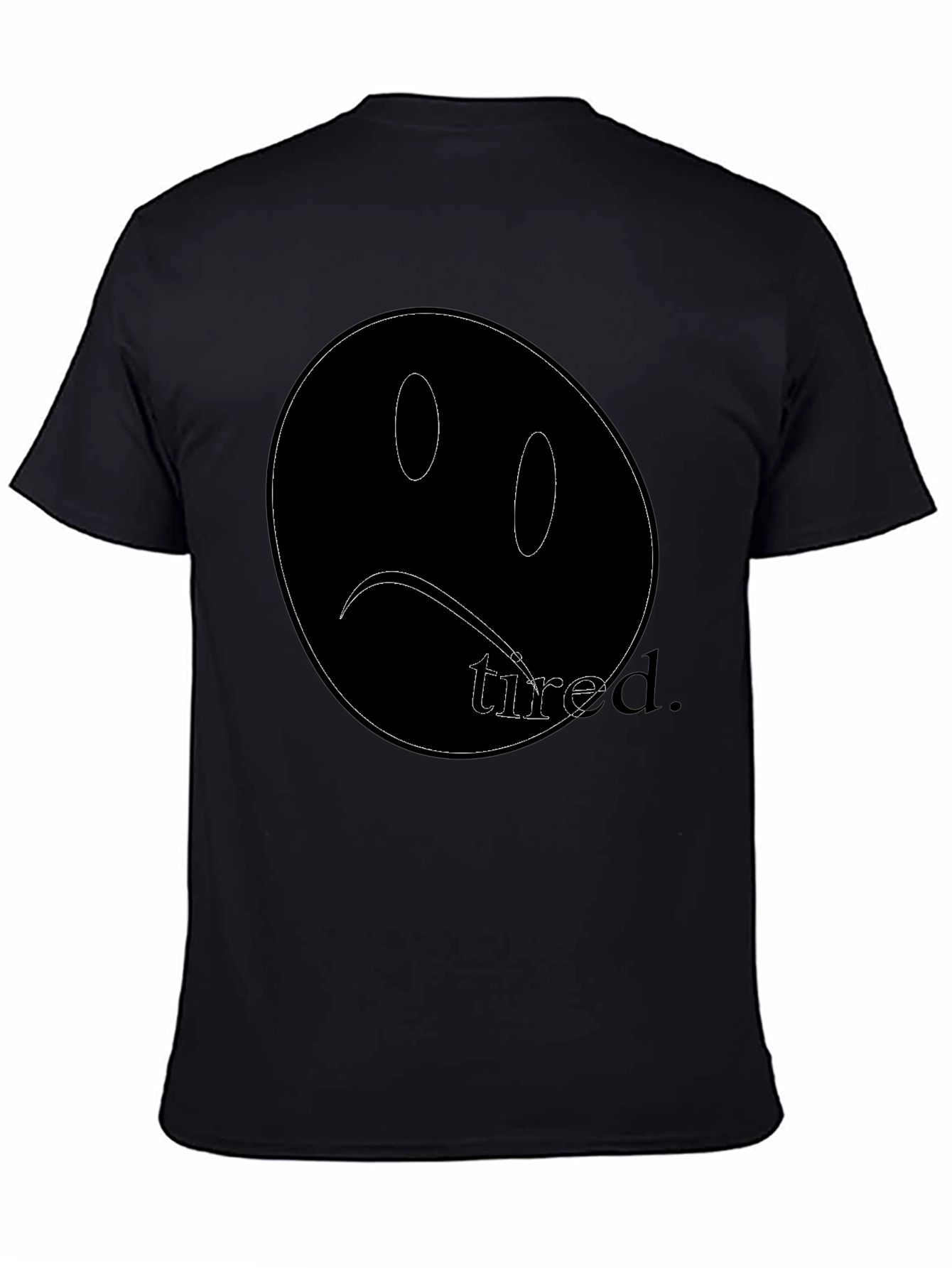 Black Sad Face Tired Graphic Black T-Shirt view 4