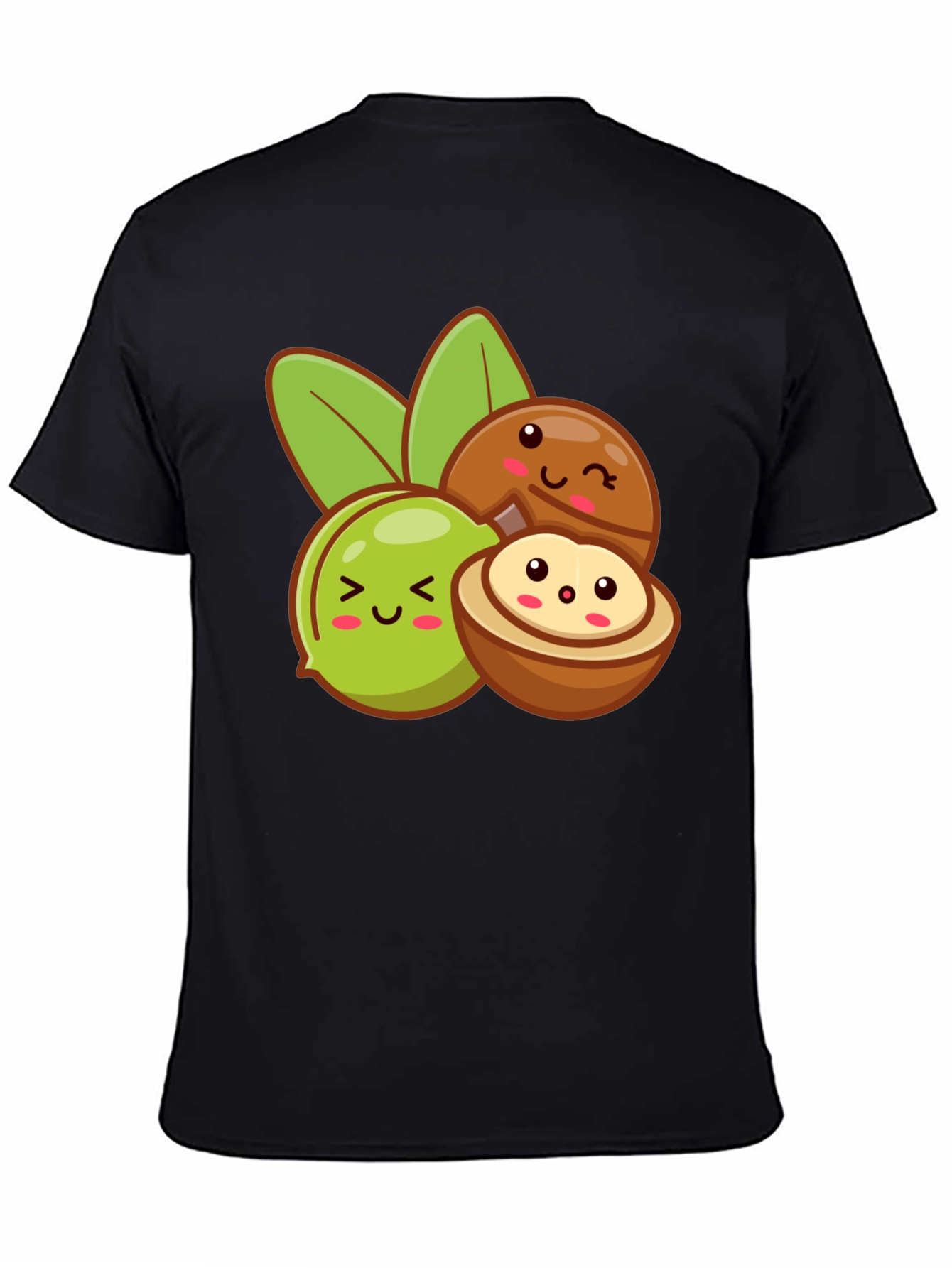 Black Cute Kawaii Macadamia Nut T-Shirt view 4