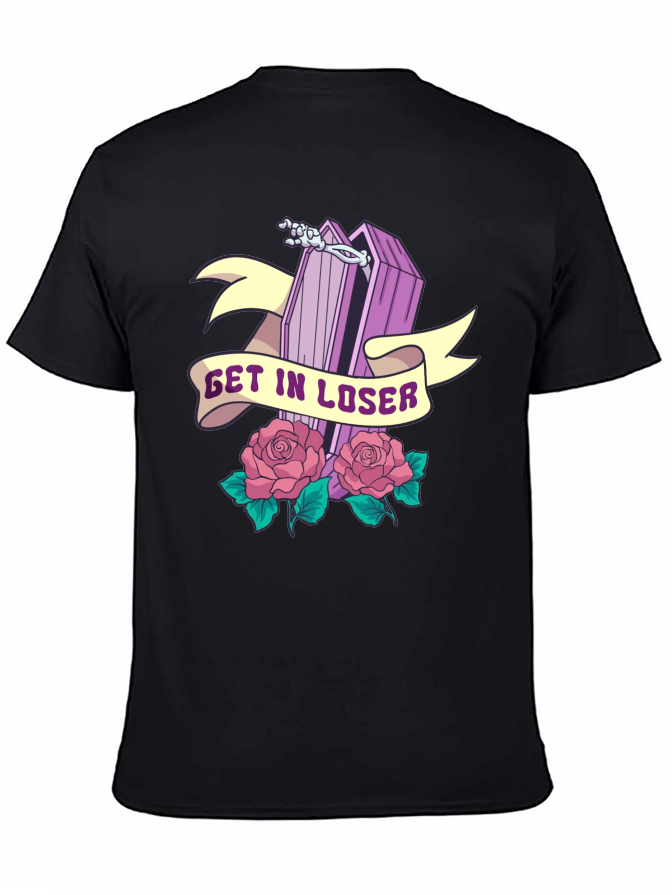 Black Get In Loser Coffin Graphic T-Shirt view 4
