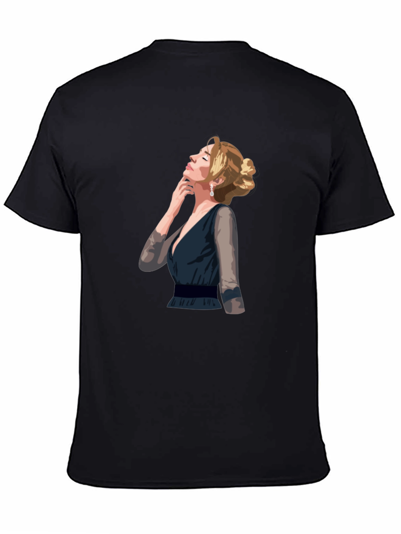 Black Elegant Woman Graphic T-Shirt - Stylish Crew Neck Tee view 4