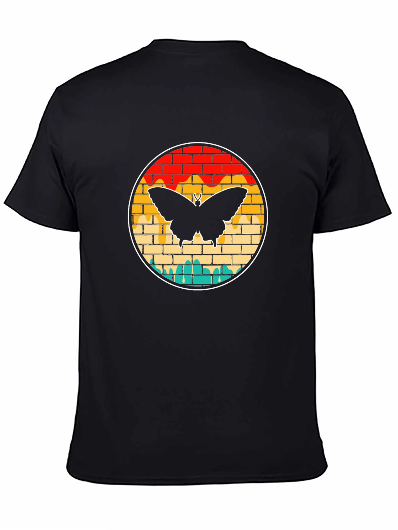 Black Butterfly Brick Wall Graphic Tee - Vintage Style view 4