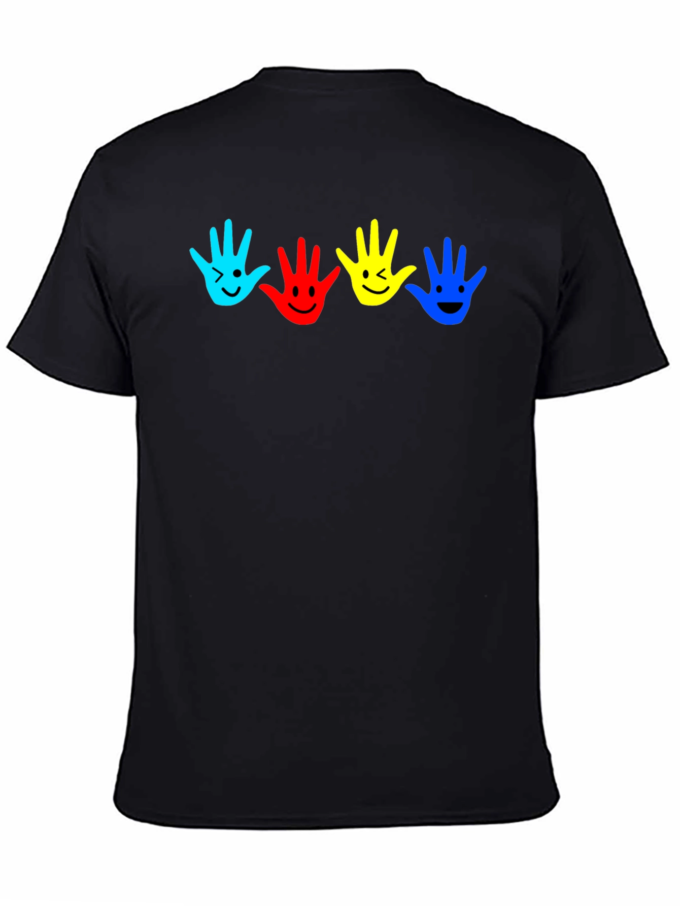 Black Colorful Handprint Smile Graphic Tee view 4