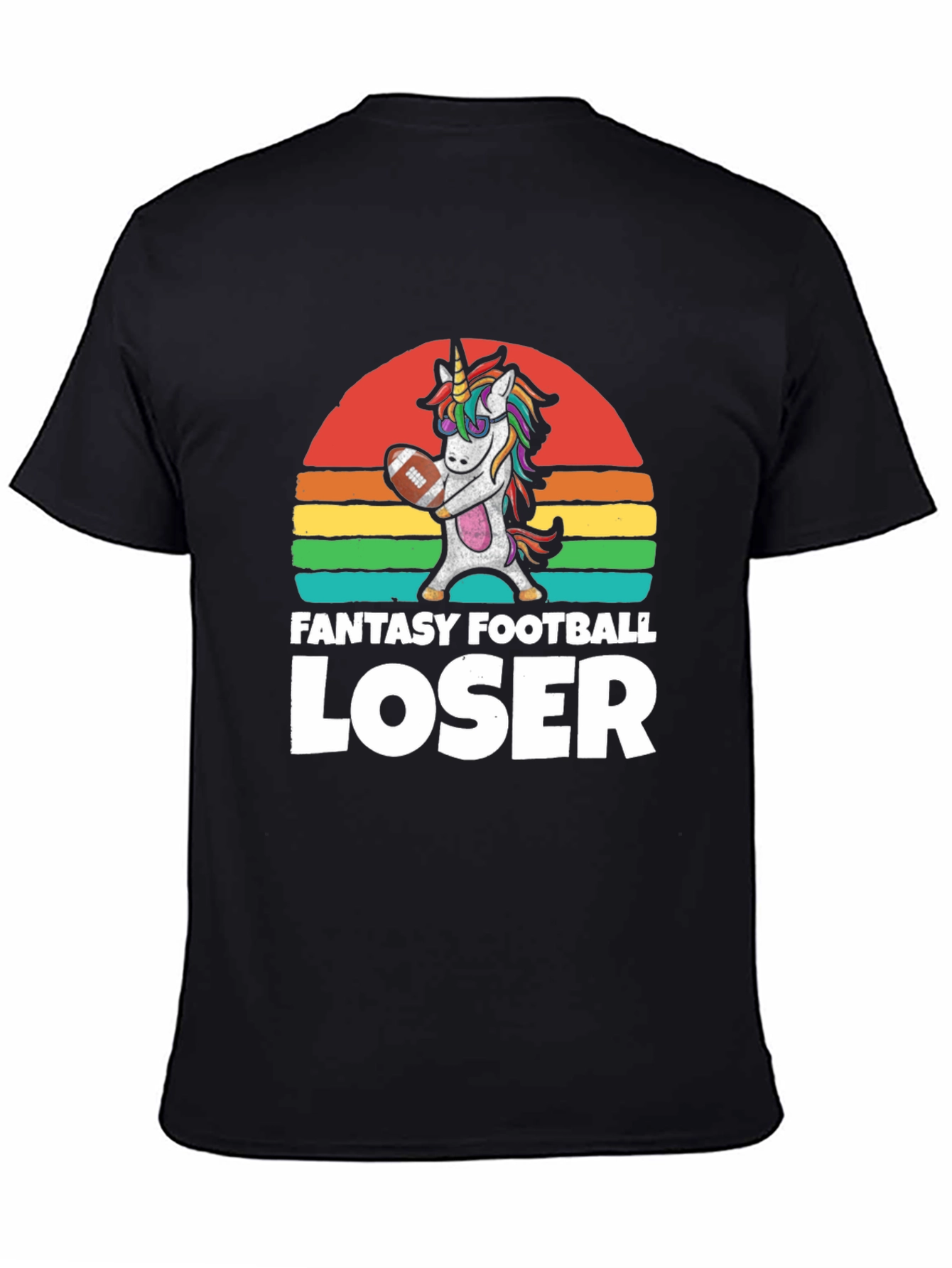 Black Fantasy Football Loser Unicorn T-Shirt view 4