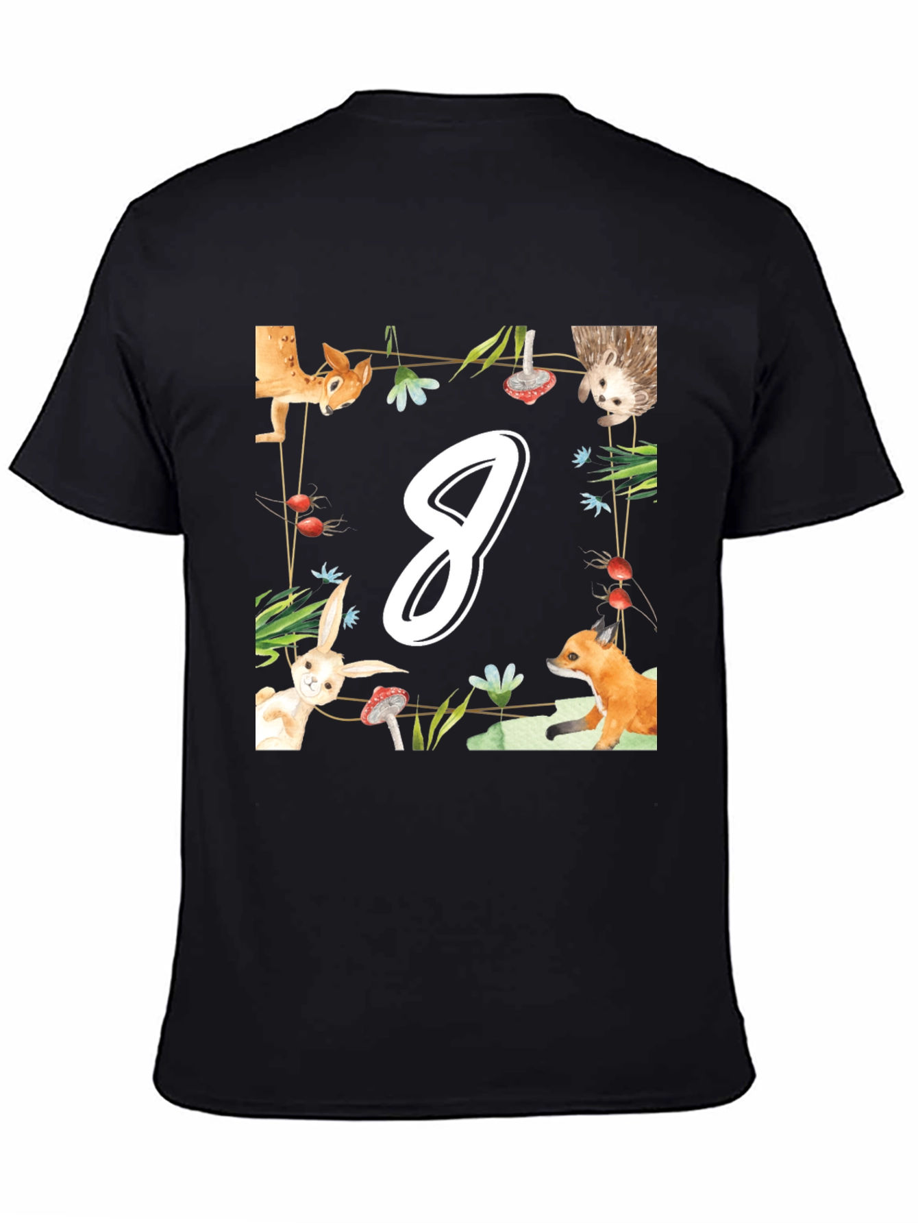 Black Cute Animal Number 8 Birthday T-Shirt view 4