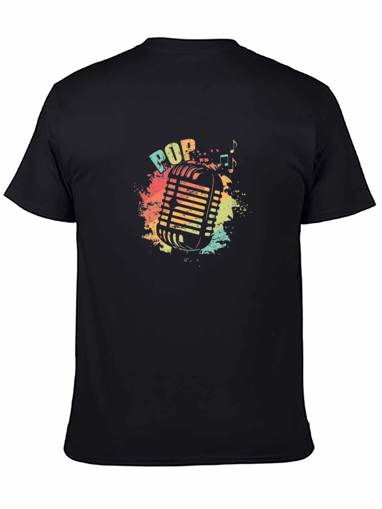 Black Retro Pop Music Microphone Graphic T-Shirt view 4