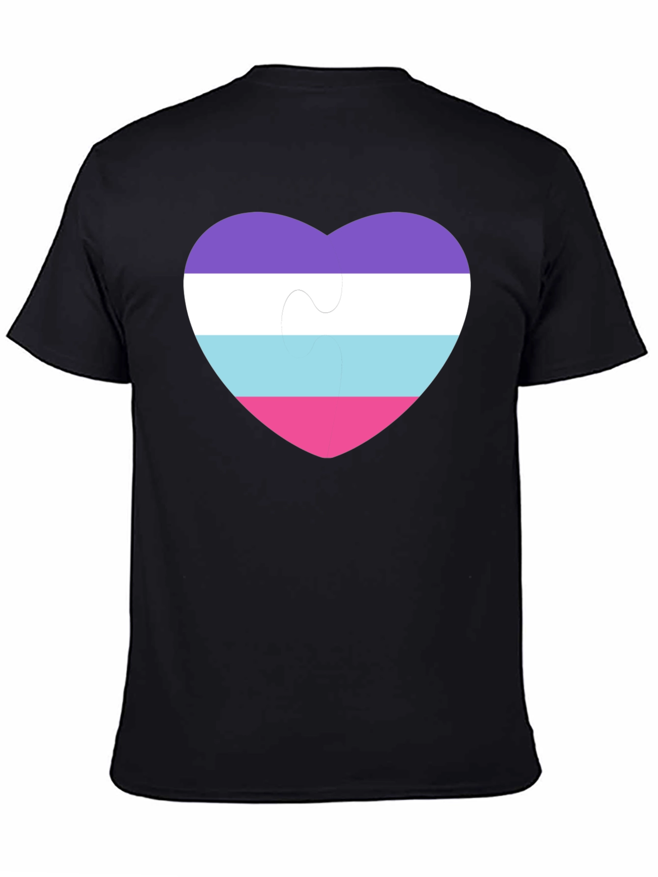 Black Omni Pride Heart Puzzle Piece T-Shirt view 4