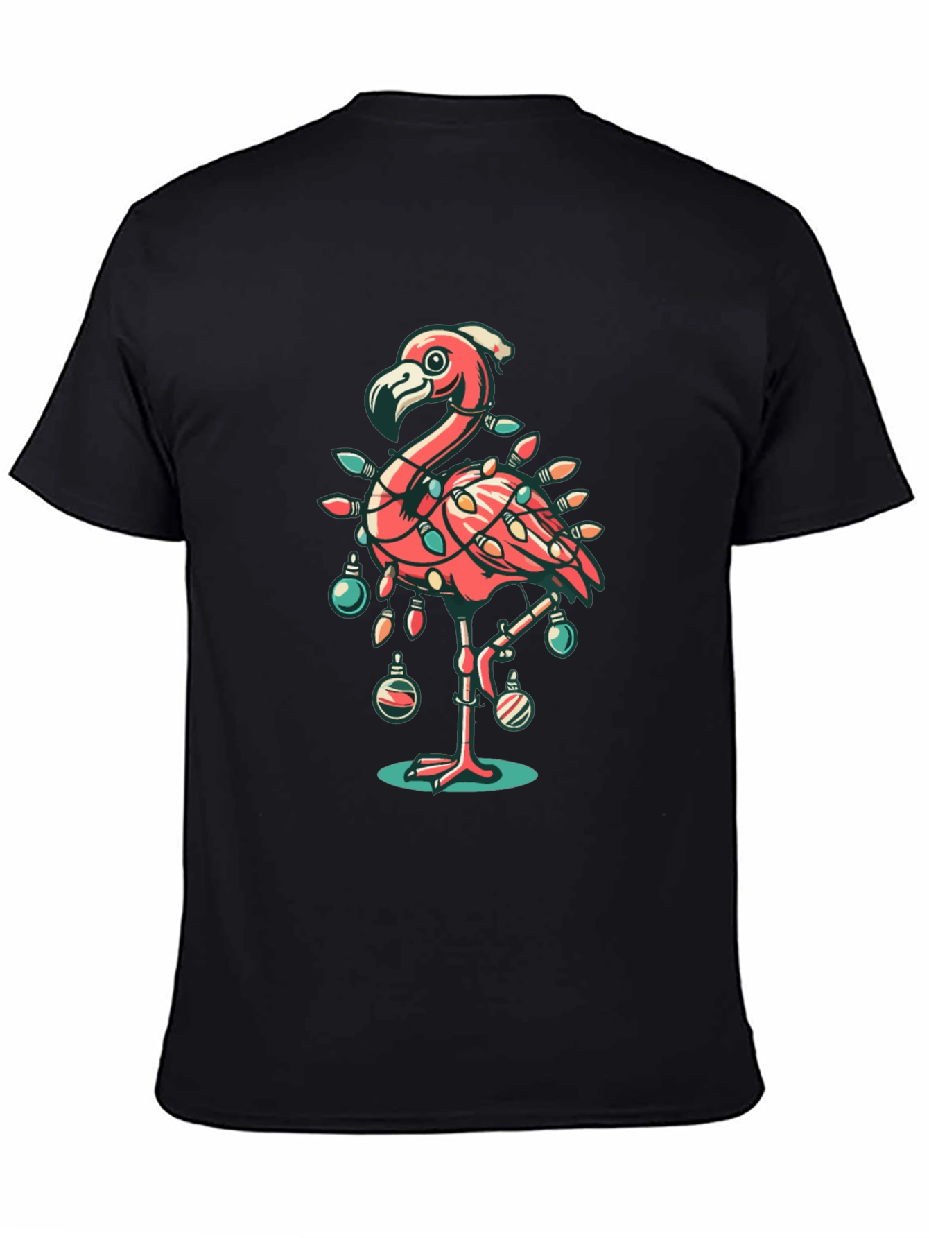 Black Festive Flamingo Christmas T-Shirt view 4
