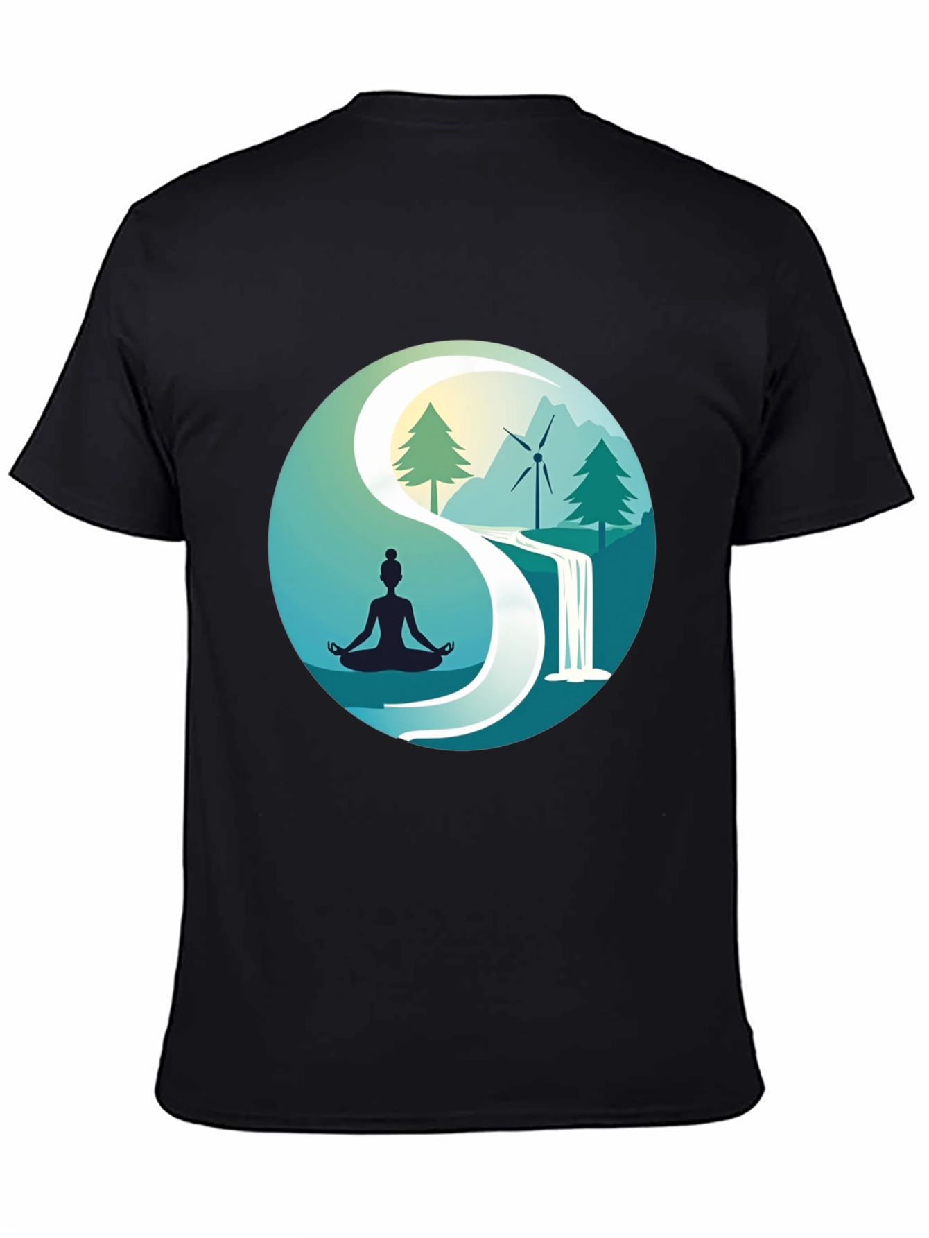 Black Nature Yin Yang T-Shirt - Meditation and Sustainability view 4