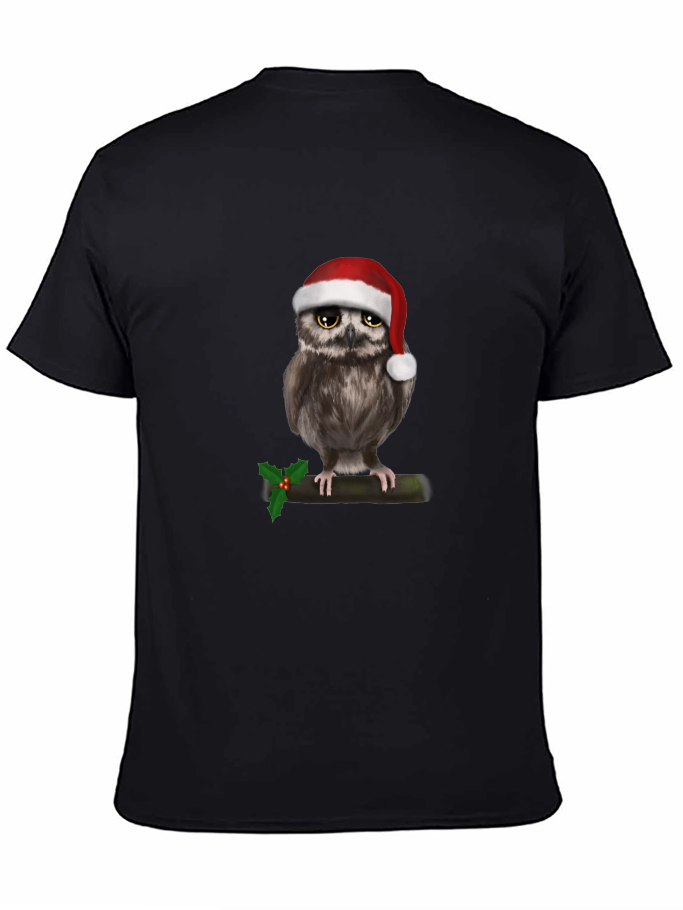 Black Festive Owl Christmas T-Shirt view 4