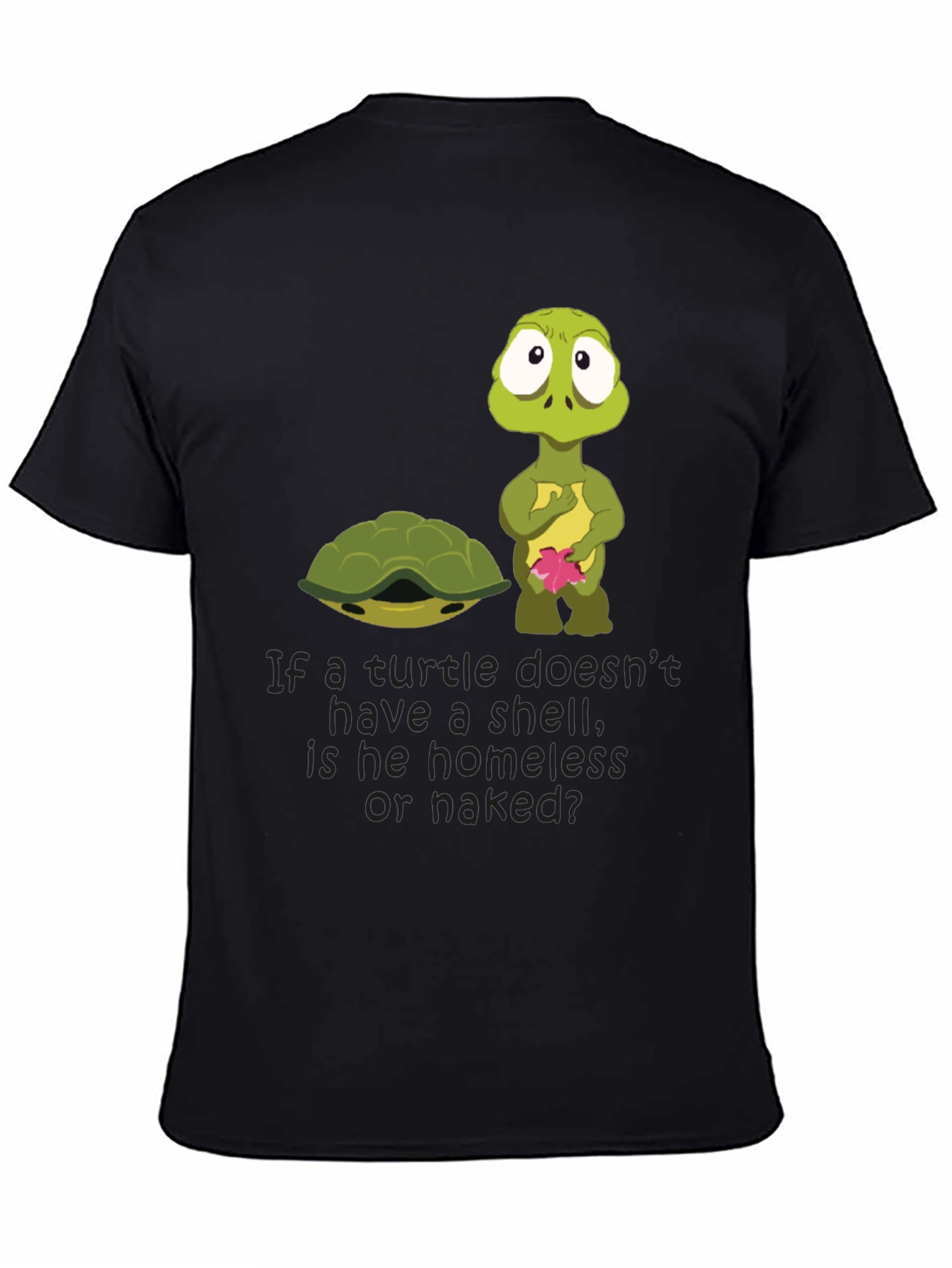 Black Funny Turtle Shell Homeless Naked T-Shirt view 4