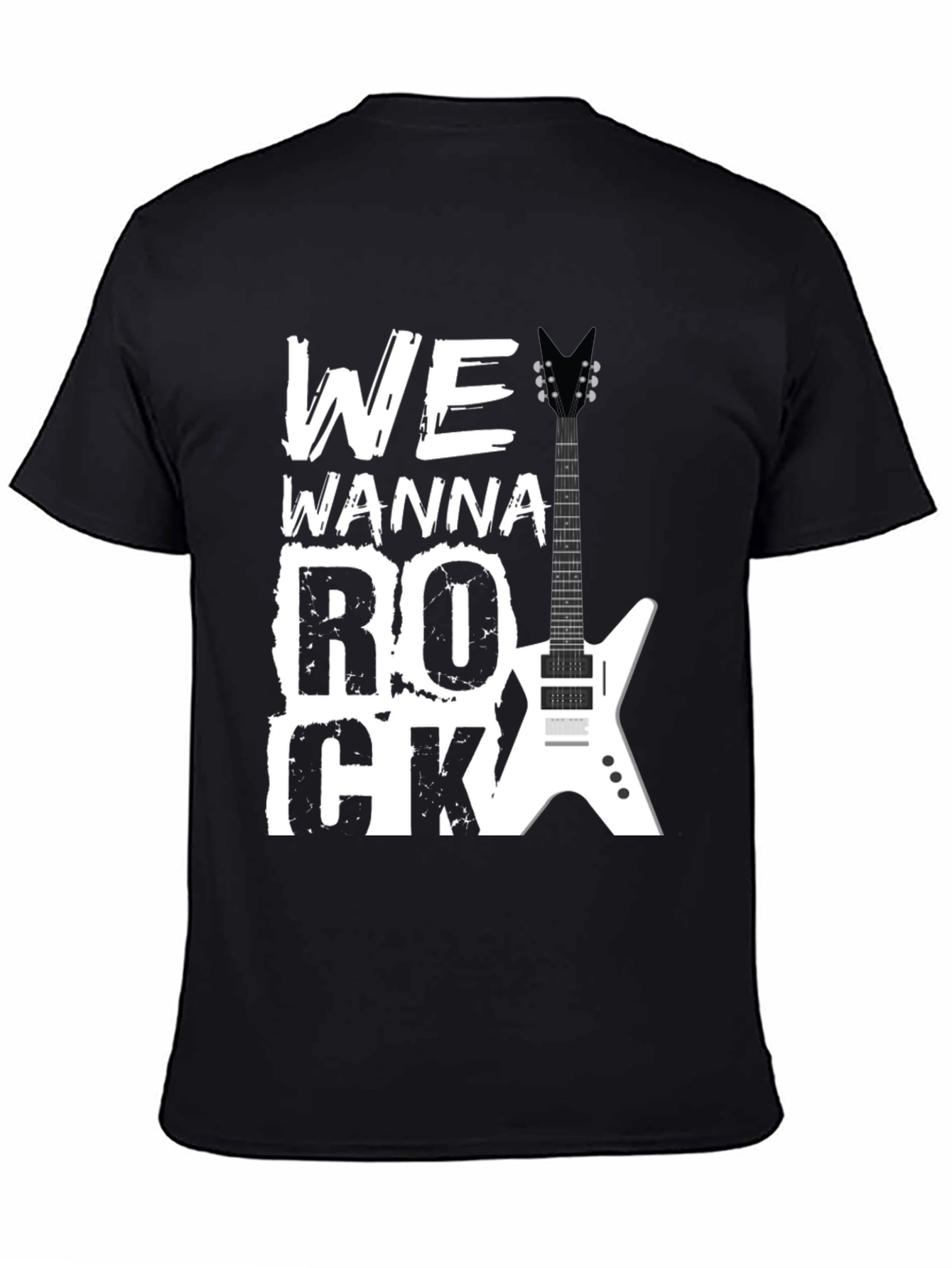 Black Rock Graphic Tee - We Wanna Rock Guitar T-Shirt view 4