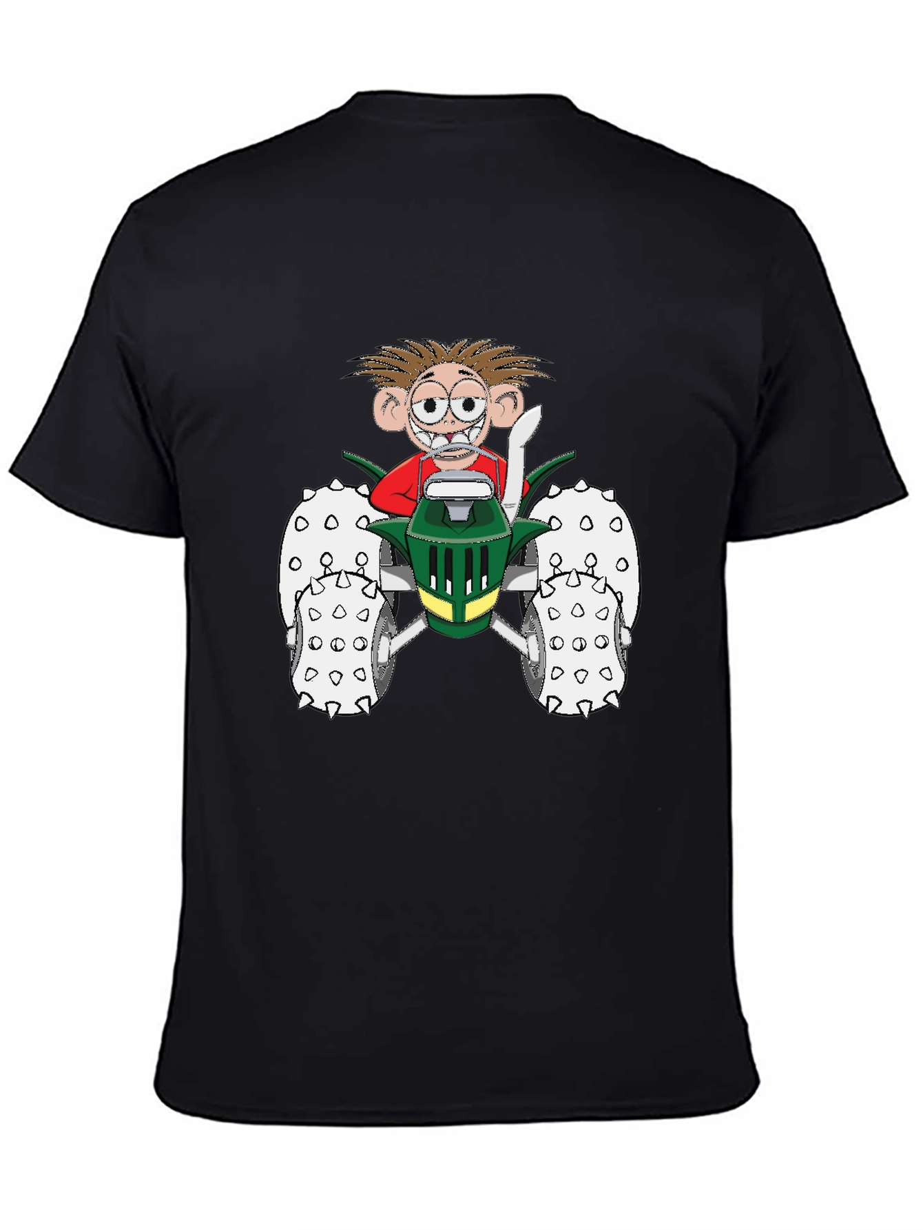 Cartoon Character on Tractor Black T-Shirt - 4