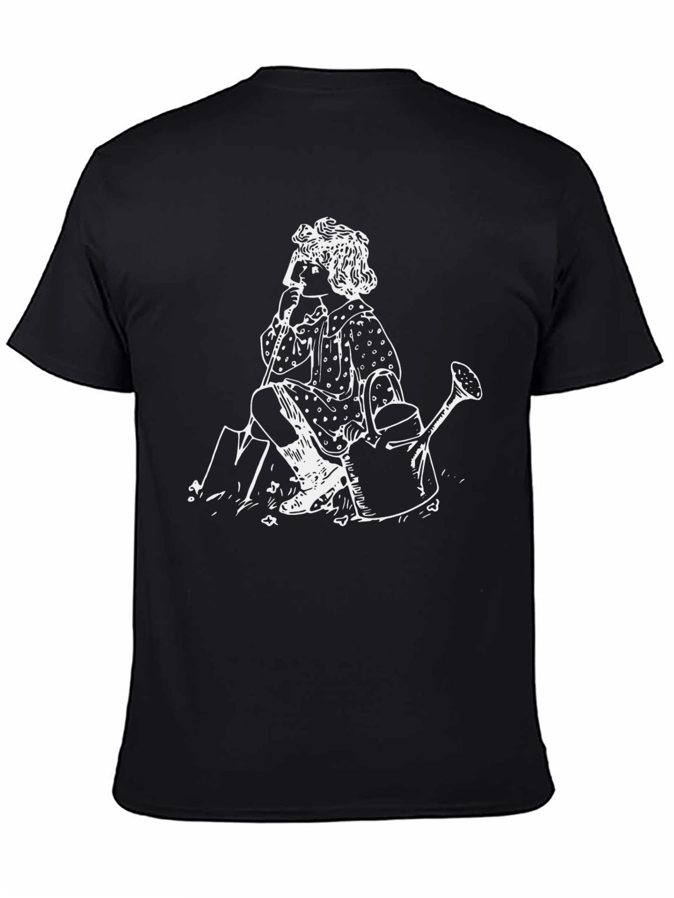 Black Vintage Girl Gardening Black T-Shirt view 4