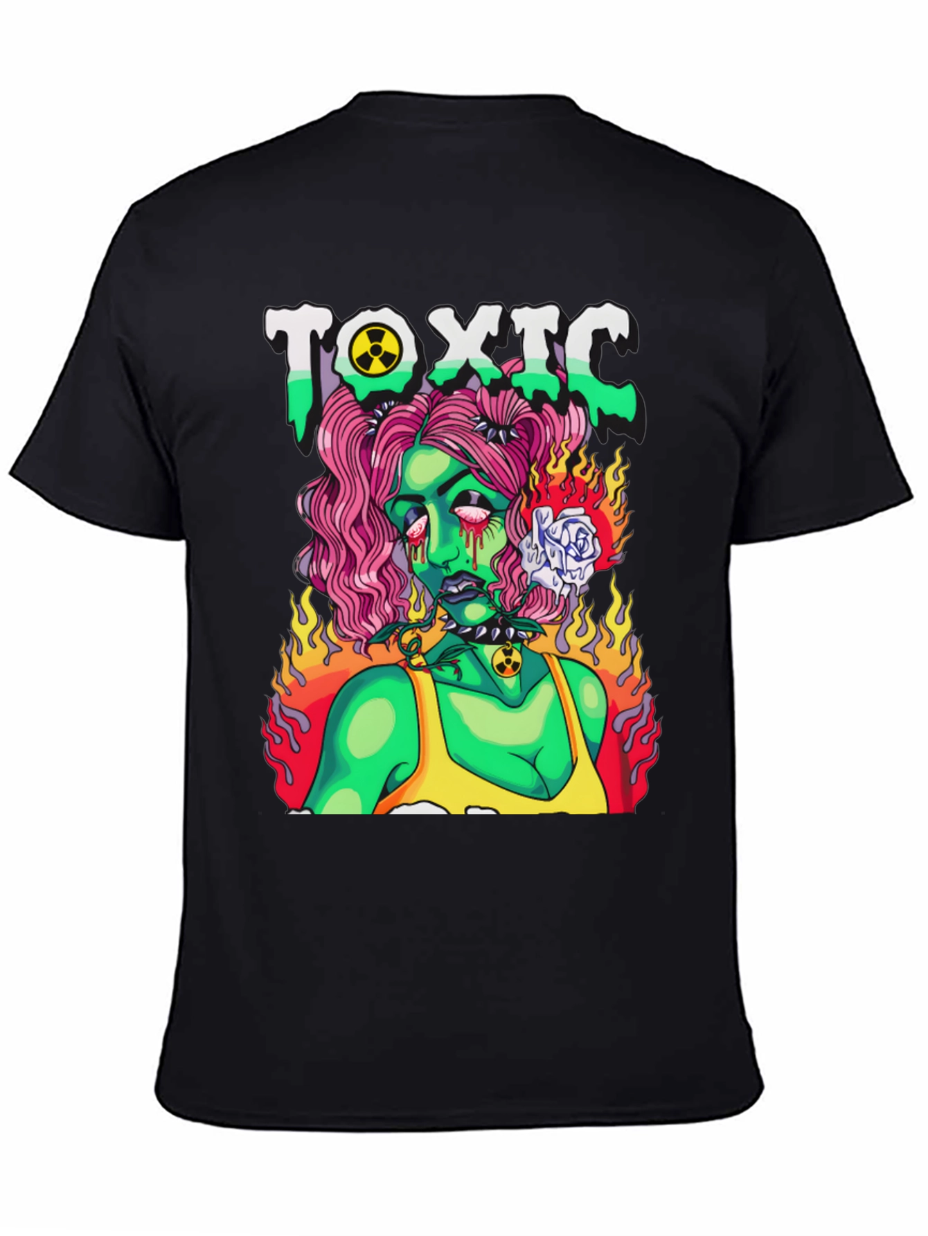 Black Toxic Zombie Girl Graphic T-Shirt view 4