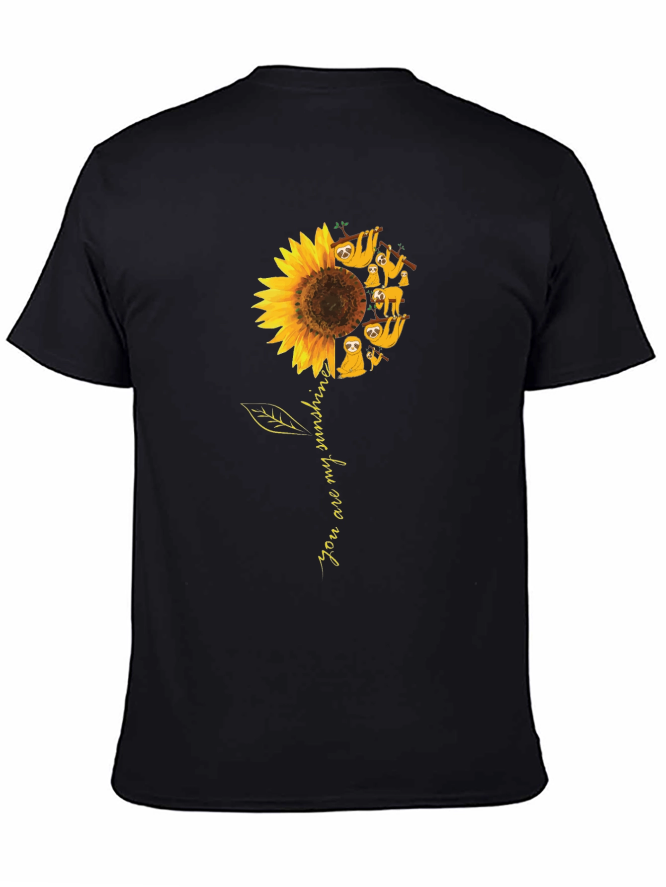 Black Sloth Sunflower Graphic T-Shirt - You Are My Sunshine view 4