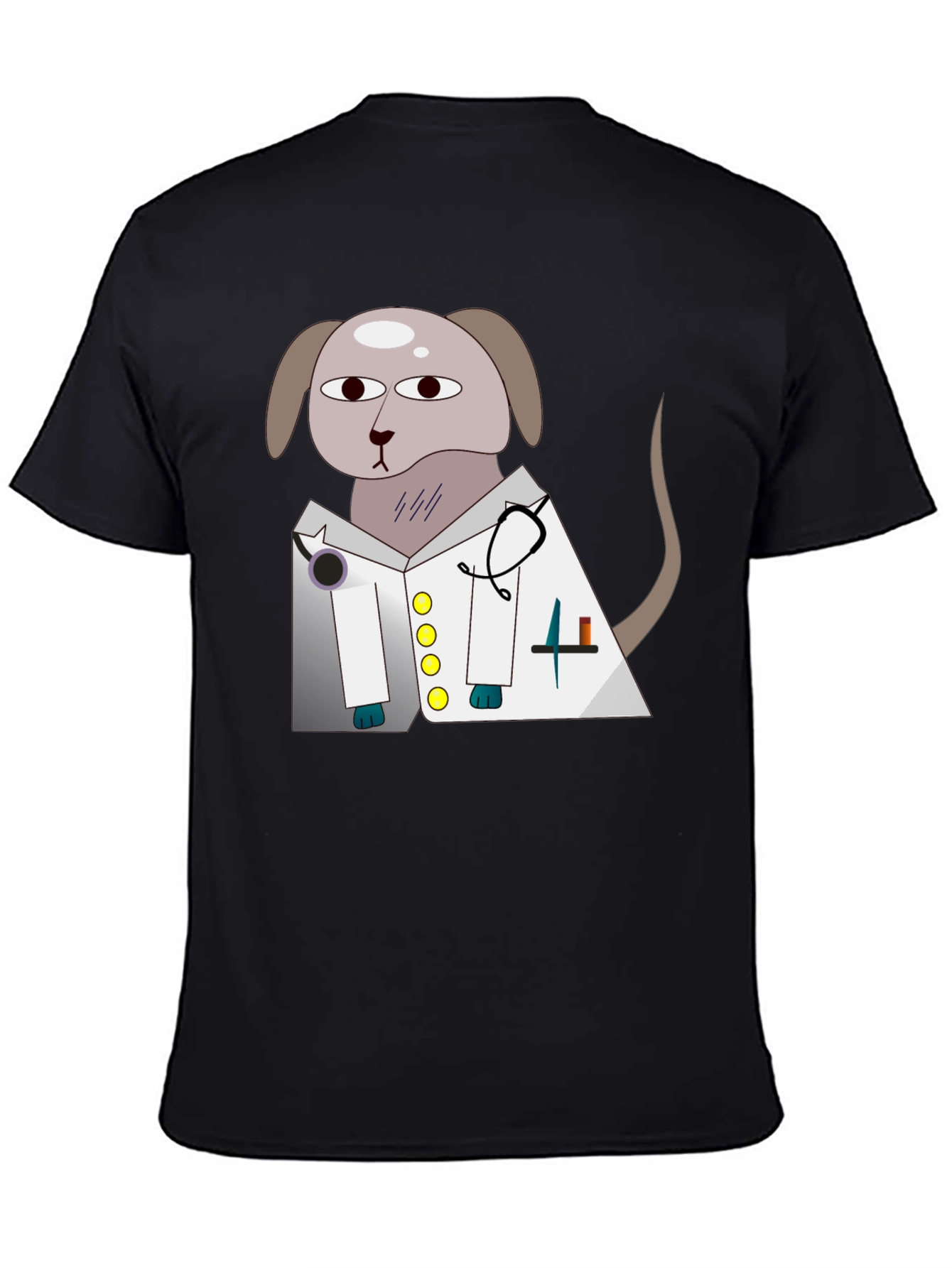 Black Vet Dog Cartoon Graphic T-Shirt - Black view 4