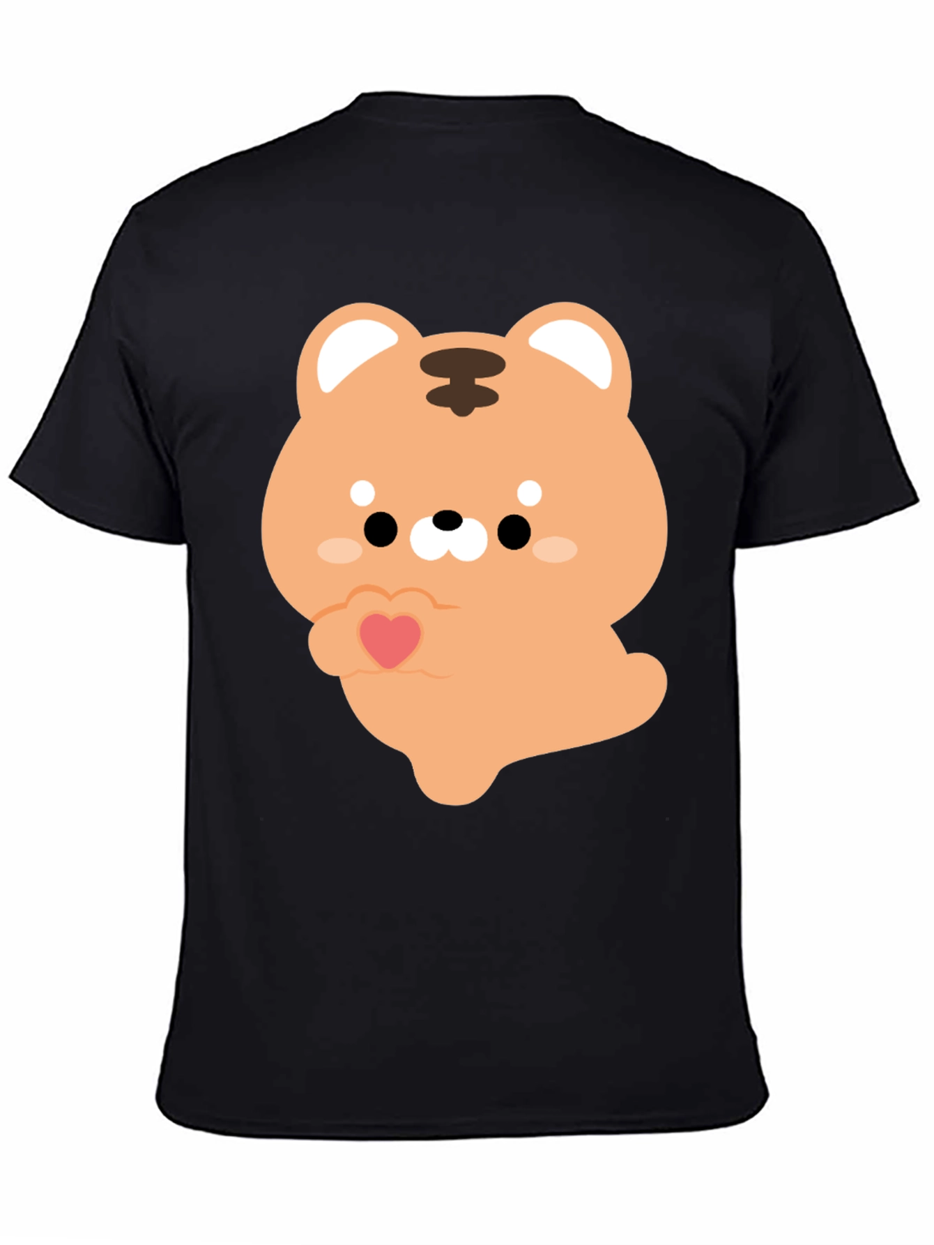 Black Cute Cartoon Tiger Holding Heart Graphic Tee view 4