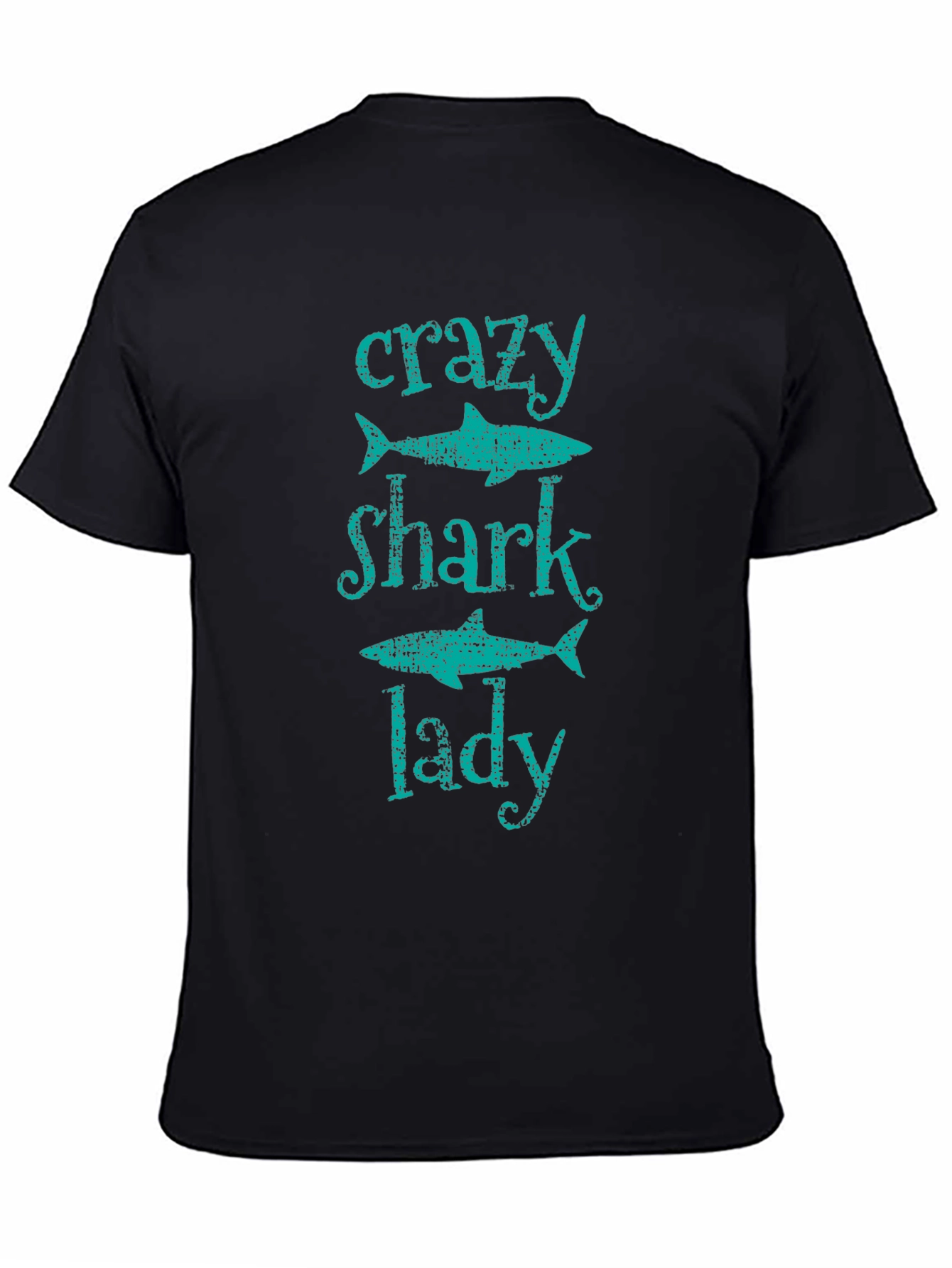 Black Crazy Shark Lady T-Shirt -  Black Cotton Tee view 4