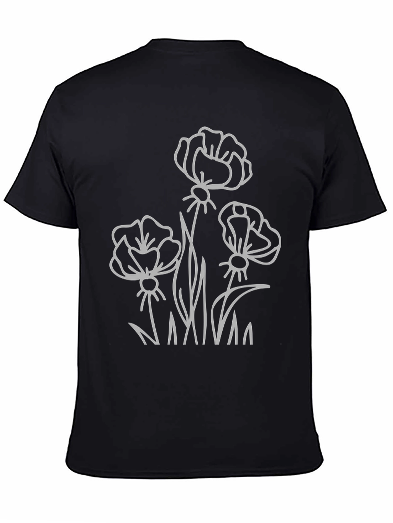 Black Floral Outline Graphic T-Shirt - Black view 4