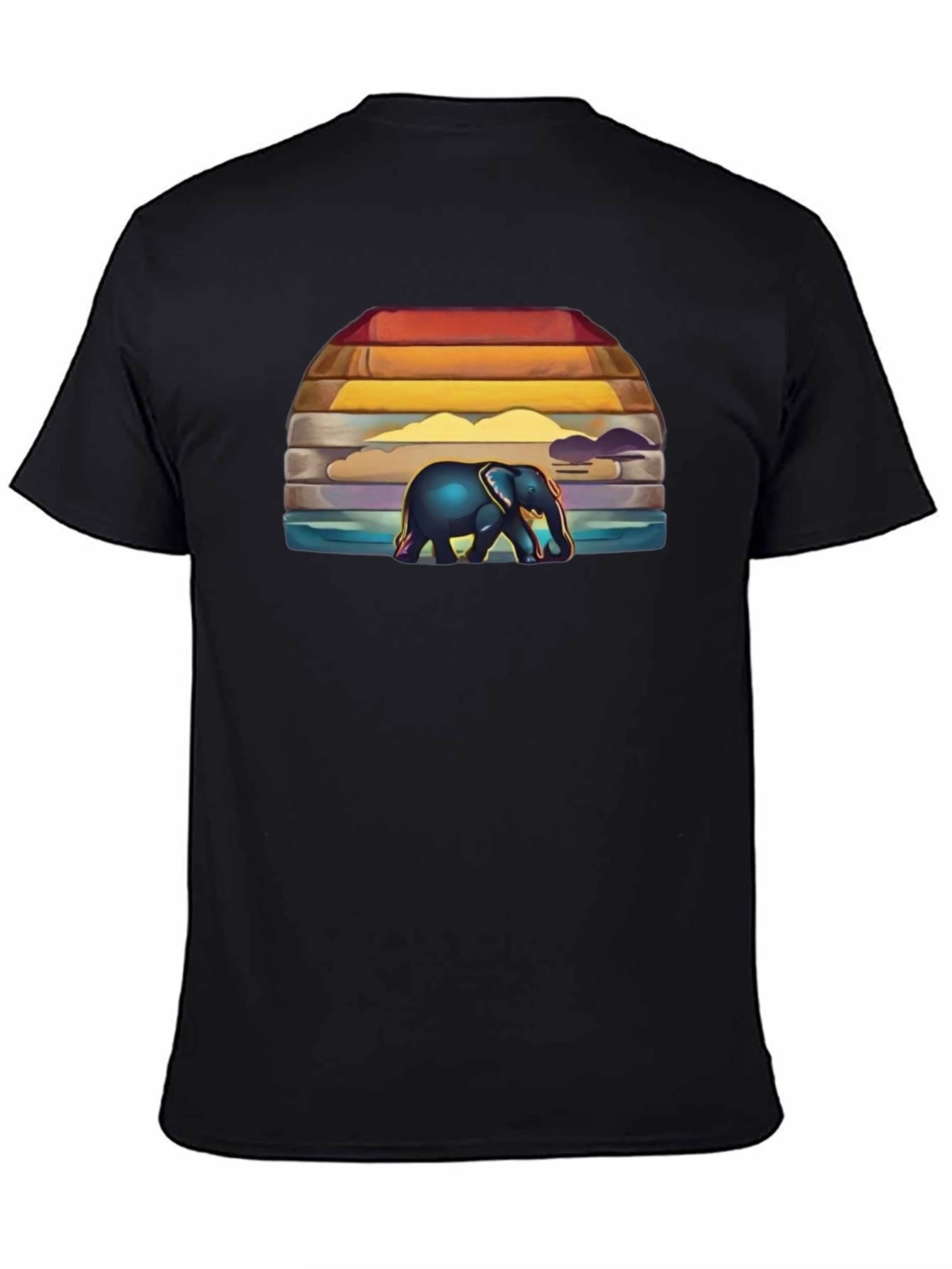 Black Elephant Sunset Graphic T-Shirt view 4