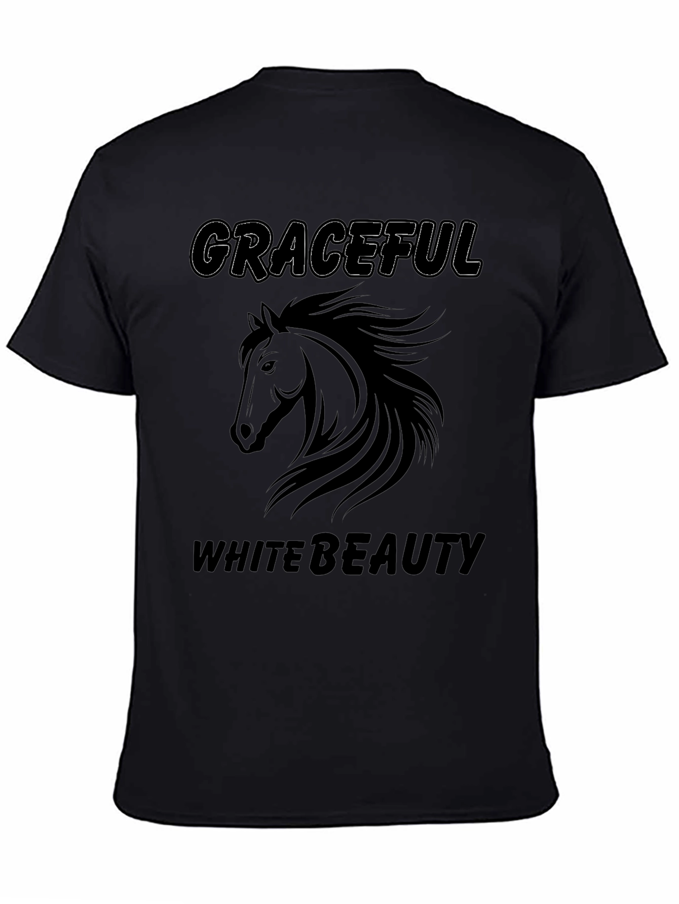 Black Graceful White Beauty Horse Graphic Tee view 4