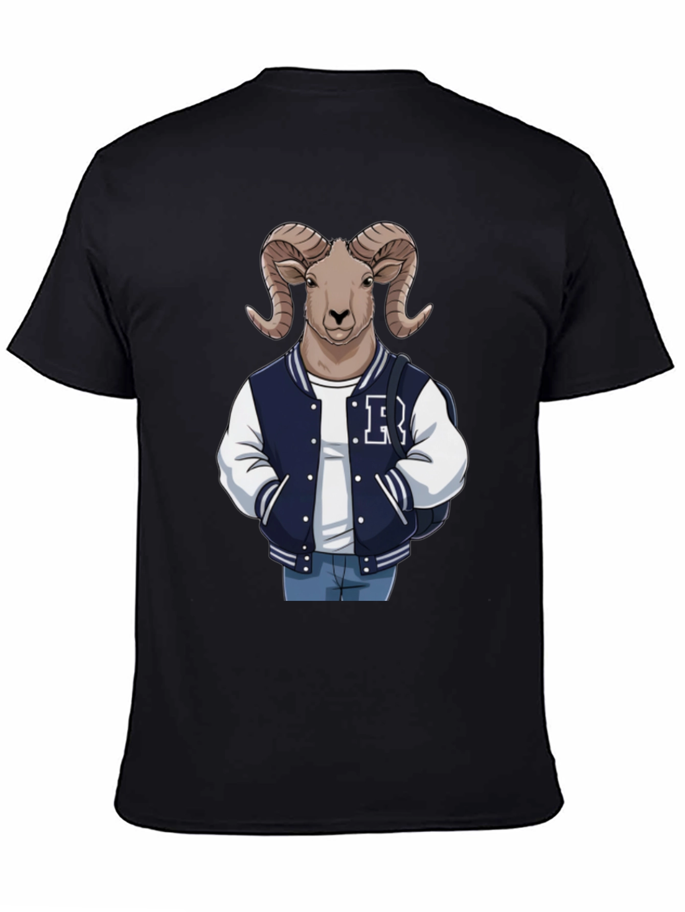 Black Ram Varsity Tee - Cool Animal Graphic T-Shirt view 4