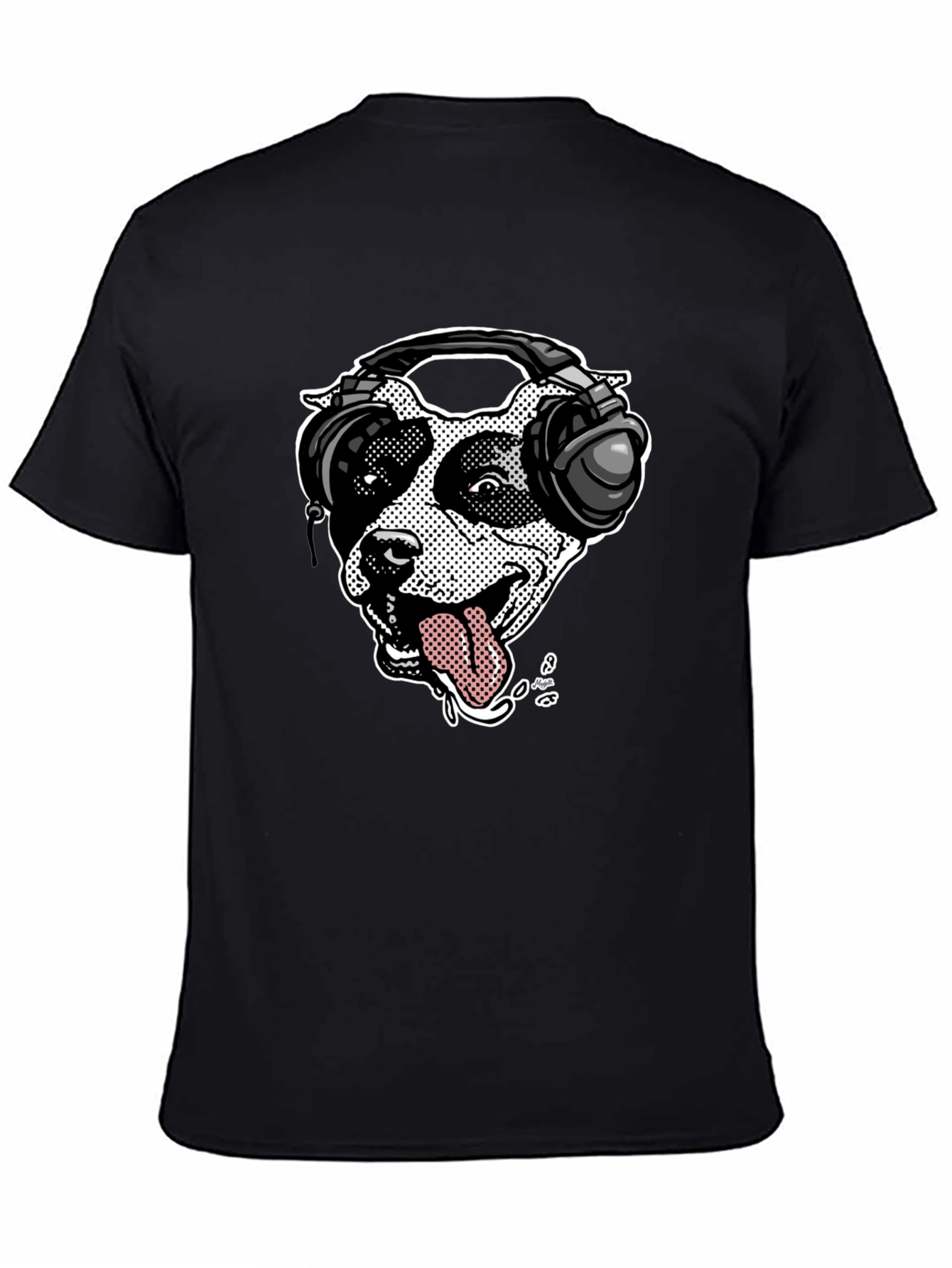 Black Dog with Headphones Graphic T-Shirt view 4