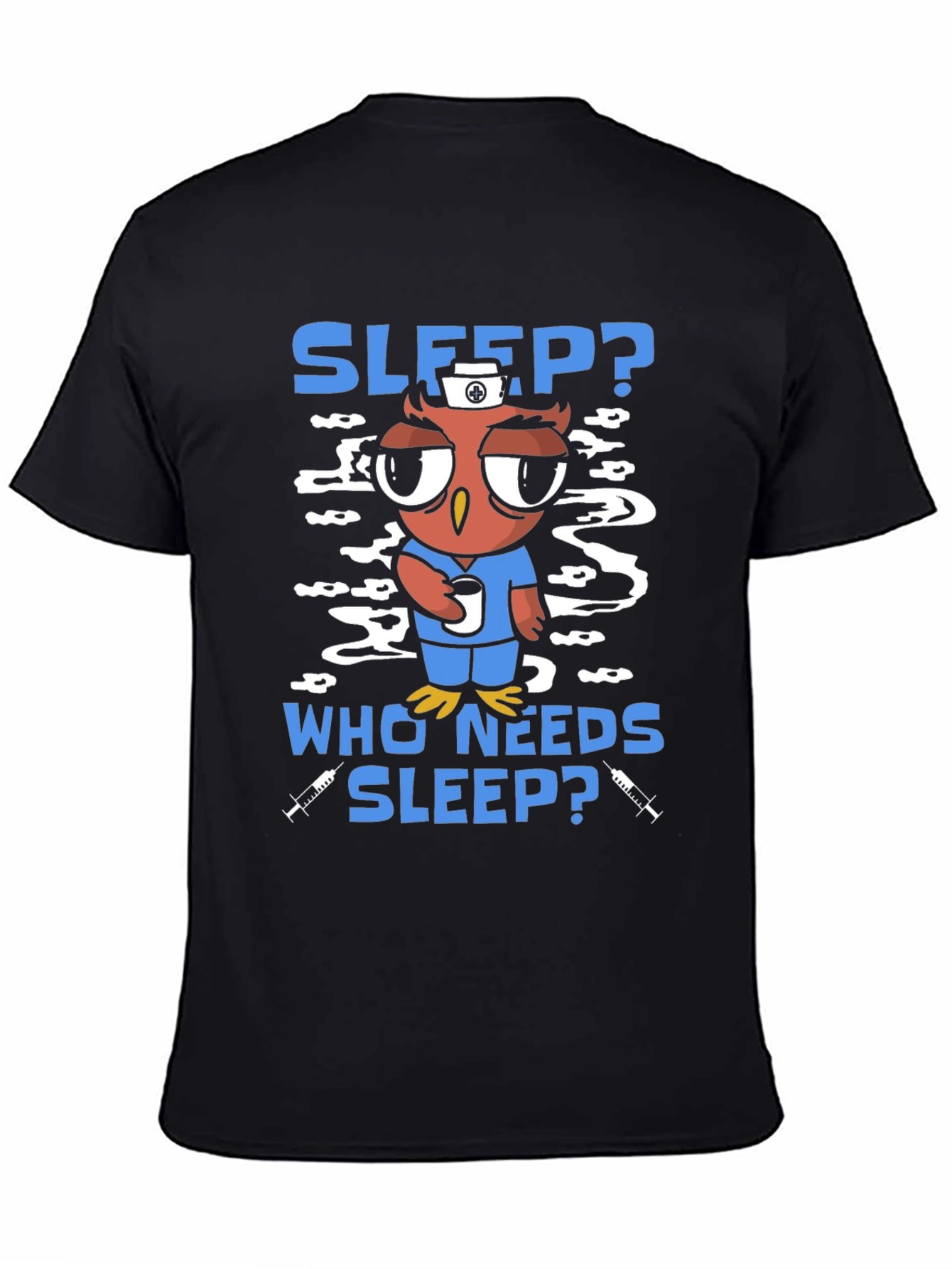Black Sleep Deprived Owl Nurse T-Shirt view 4