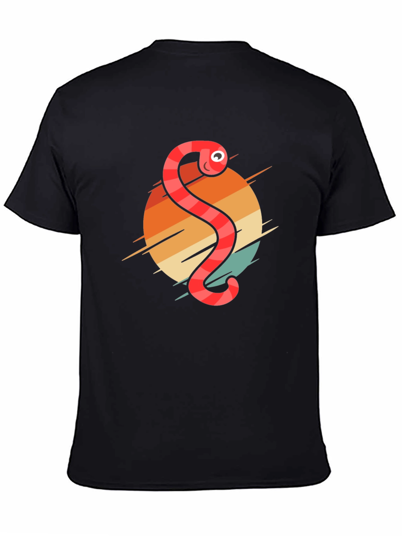 Black Retro Worm Graphic Tee - Fun Novelty T-Shirt view 4
