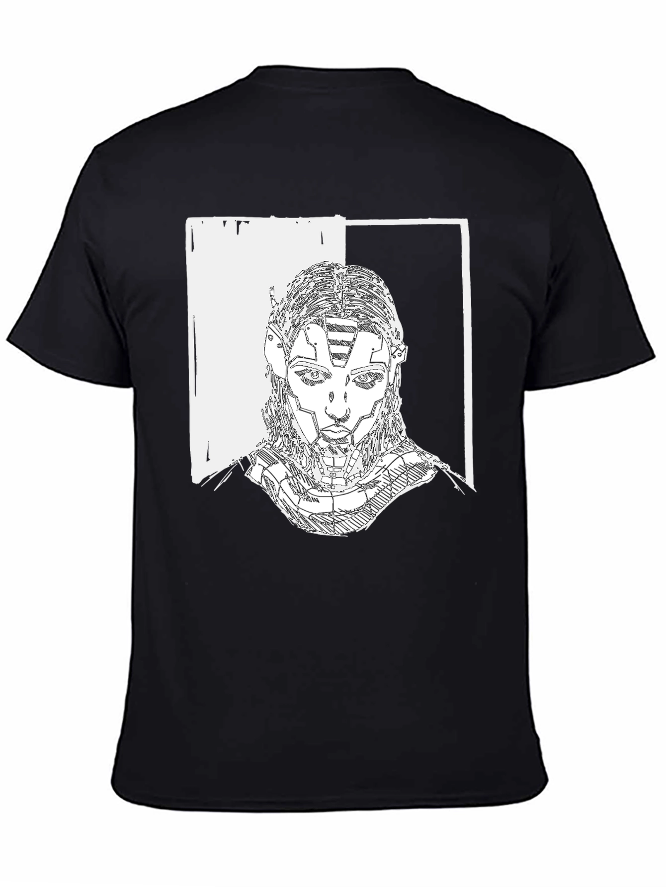 Black Cyberpunk Portrait Graphic Tee - Black Cotton T-Shirt view 4