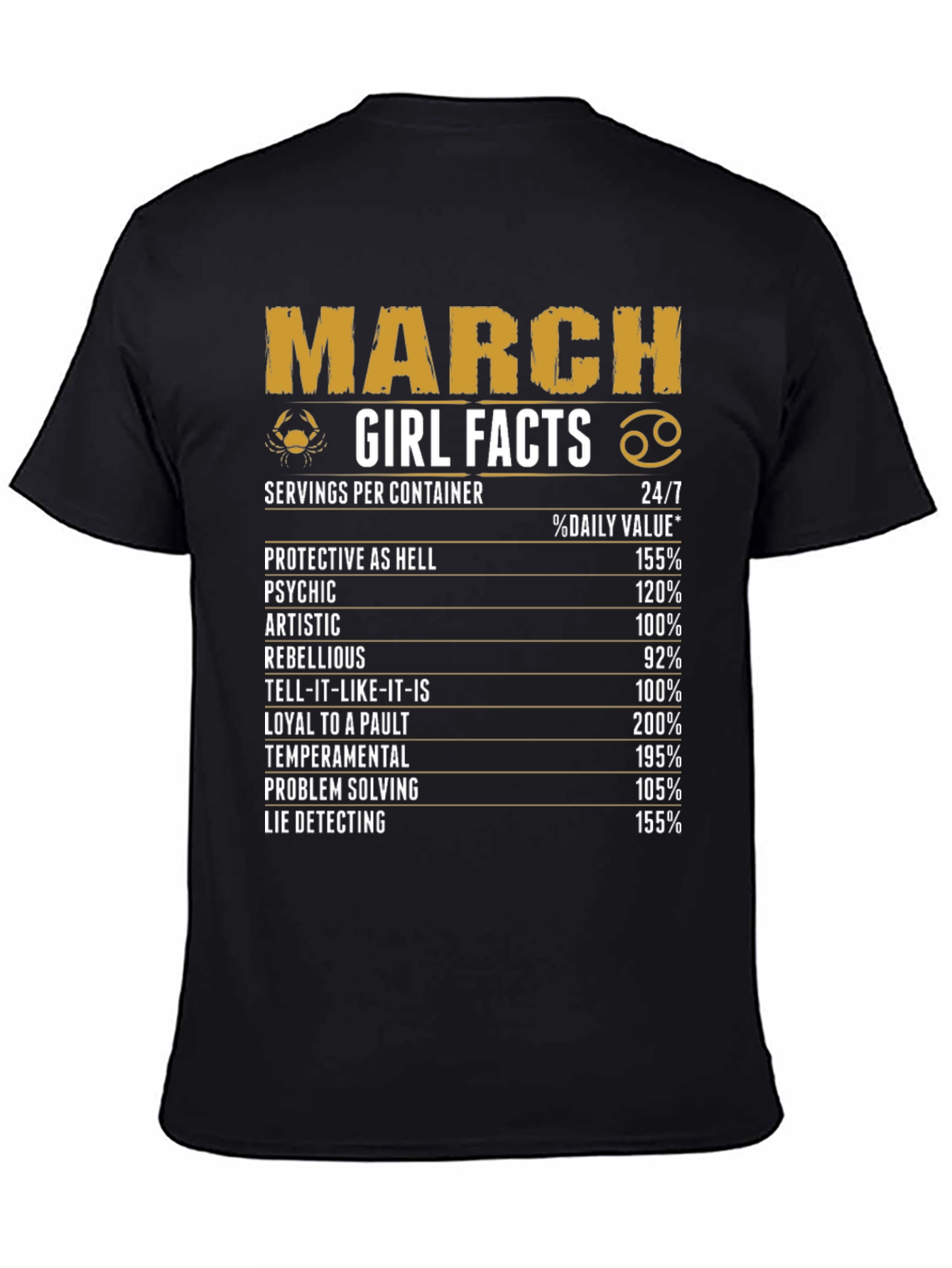 Black March Girl Facts Black Graphic T-Shirt view 4