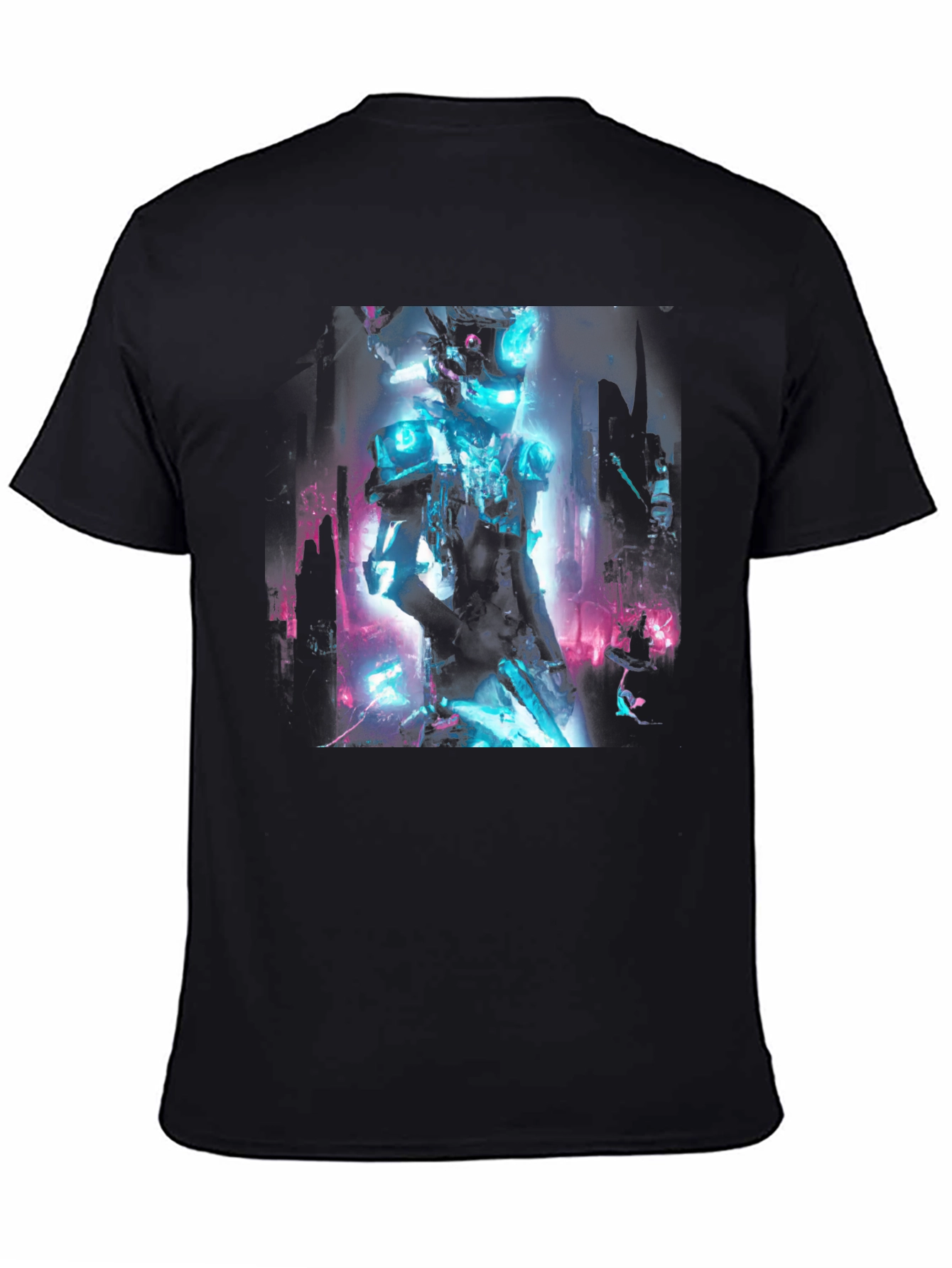 Black Cyberpunk Robot Graphic Black T-Shirt view 4