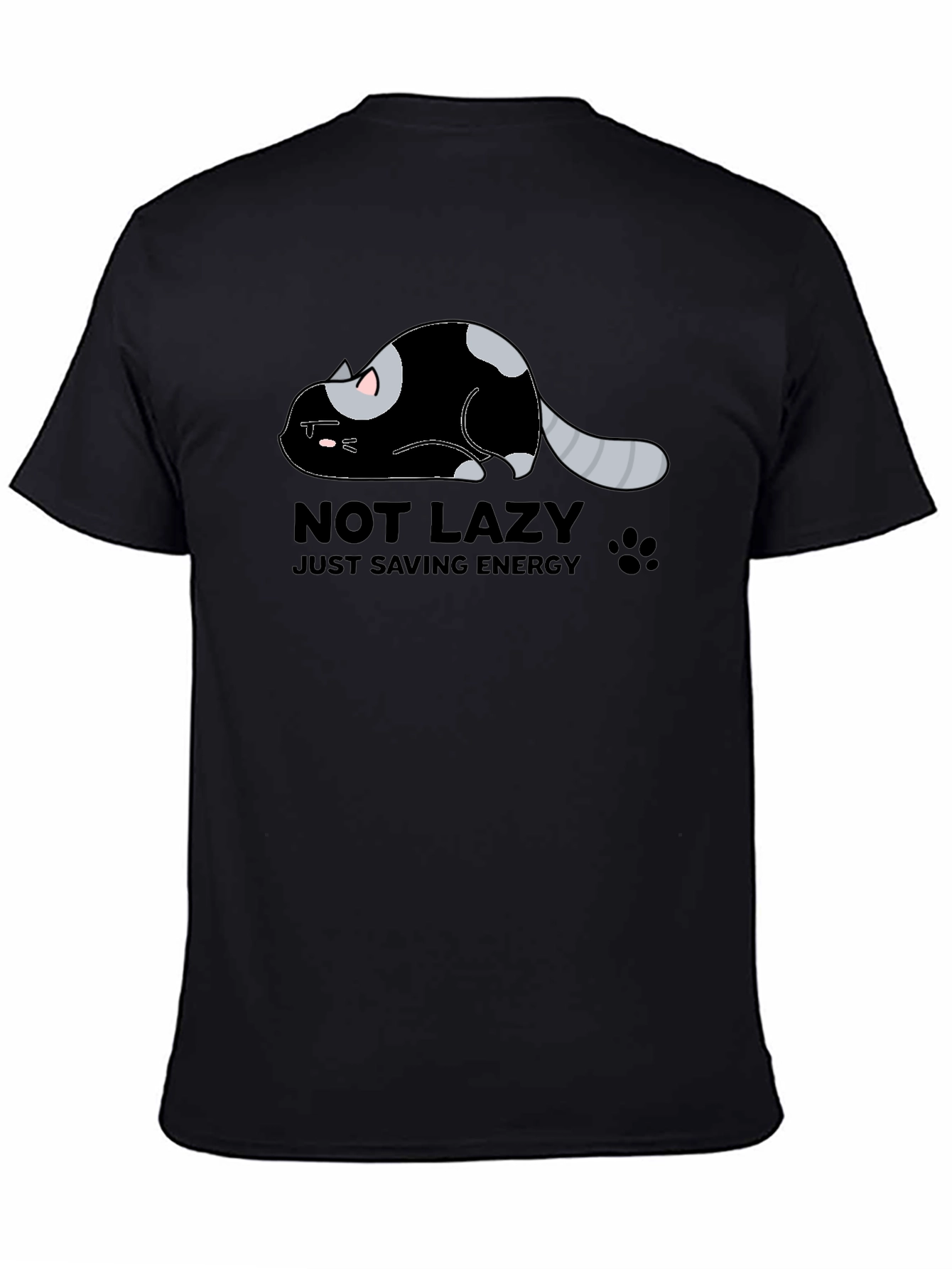 Black Lazy Cat Energy Saving Graphic Tee view 4