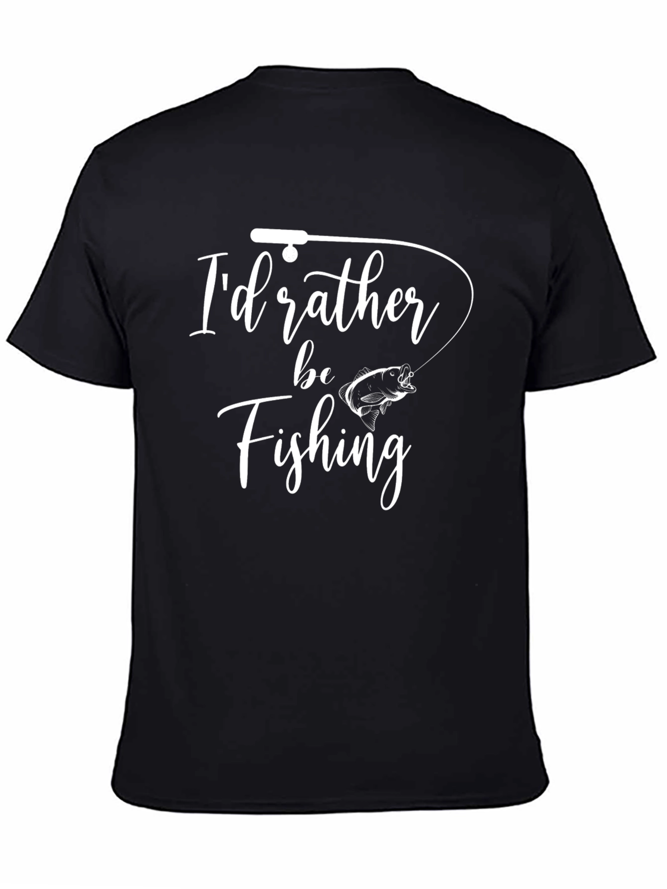 Black I'd Rather Be Fishing Black T-Shirt view 4