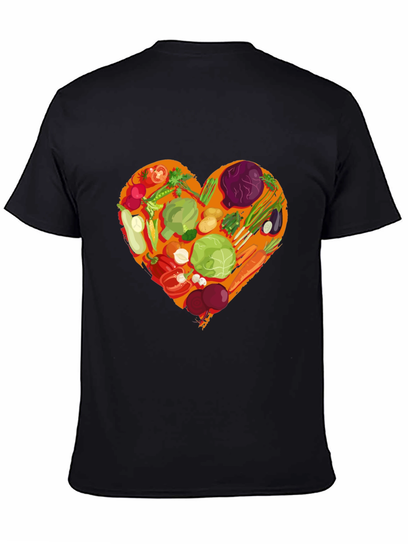 Black Vegetarian Heart Graphic T-Shirt - Black Cotton Tee view 4