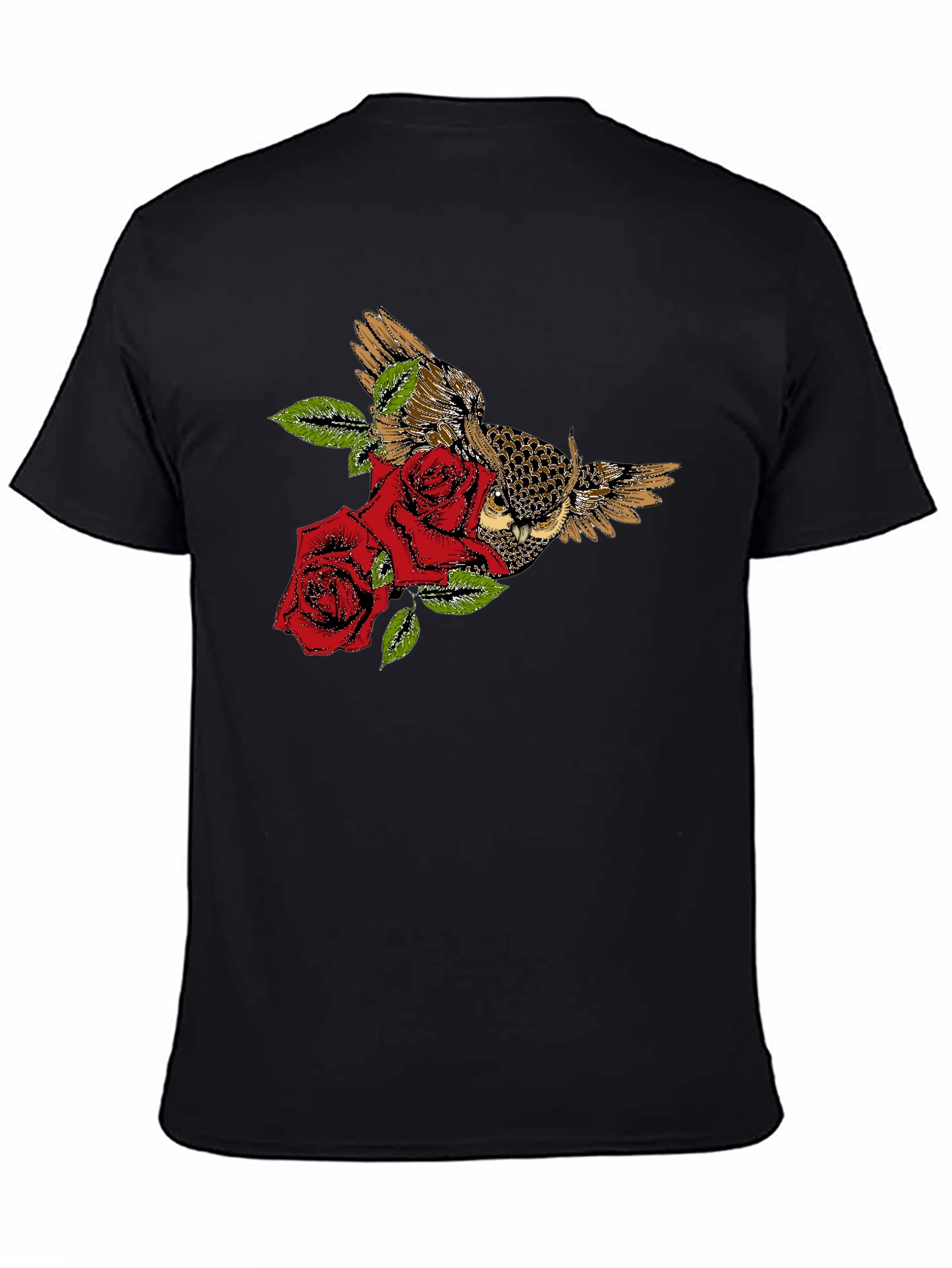 Black Owl and Roses Graphic T-Shirt - Black view 4