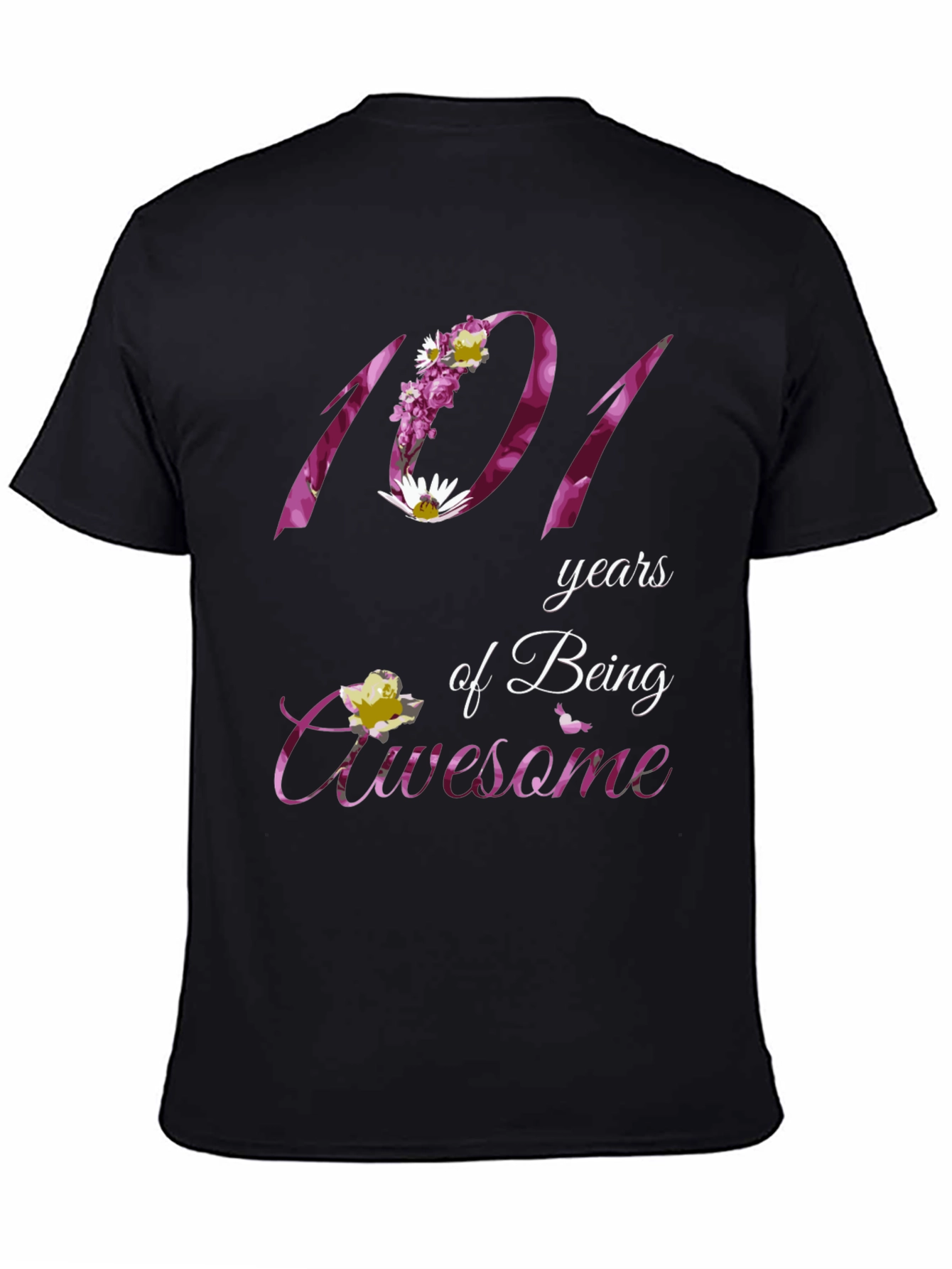 Black 101 Years Awesome Floral Print T-Shirt view 4
