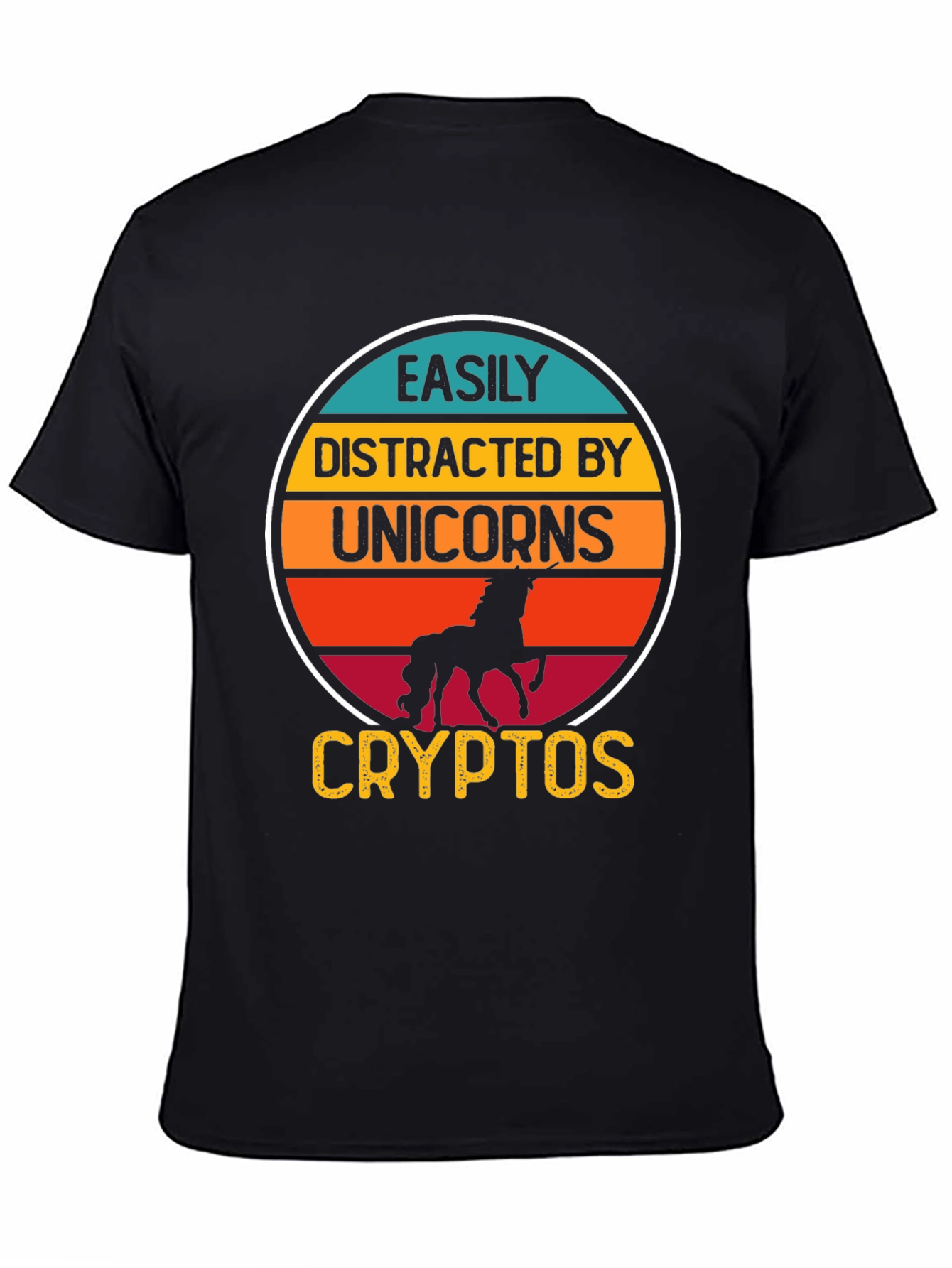 Black Easily Distracted By Unicorns and Cryptos T-Shirt view 4