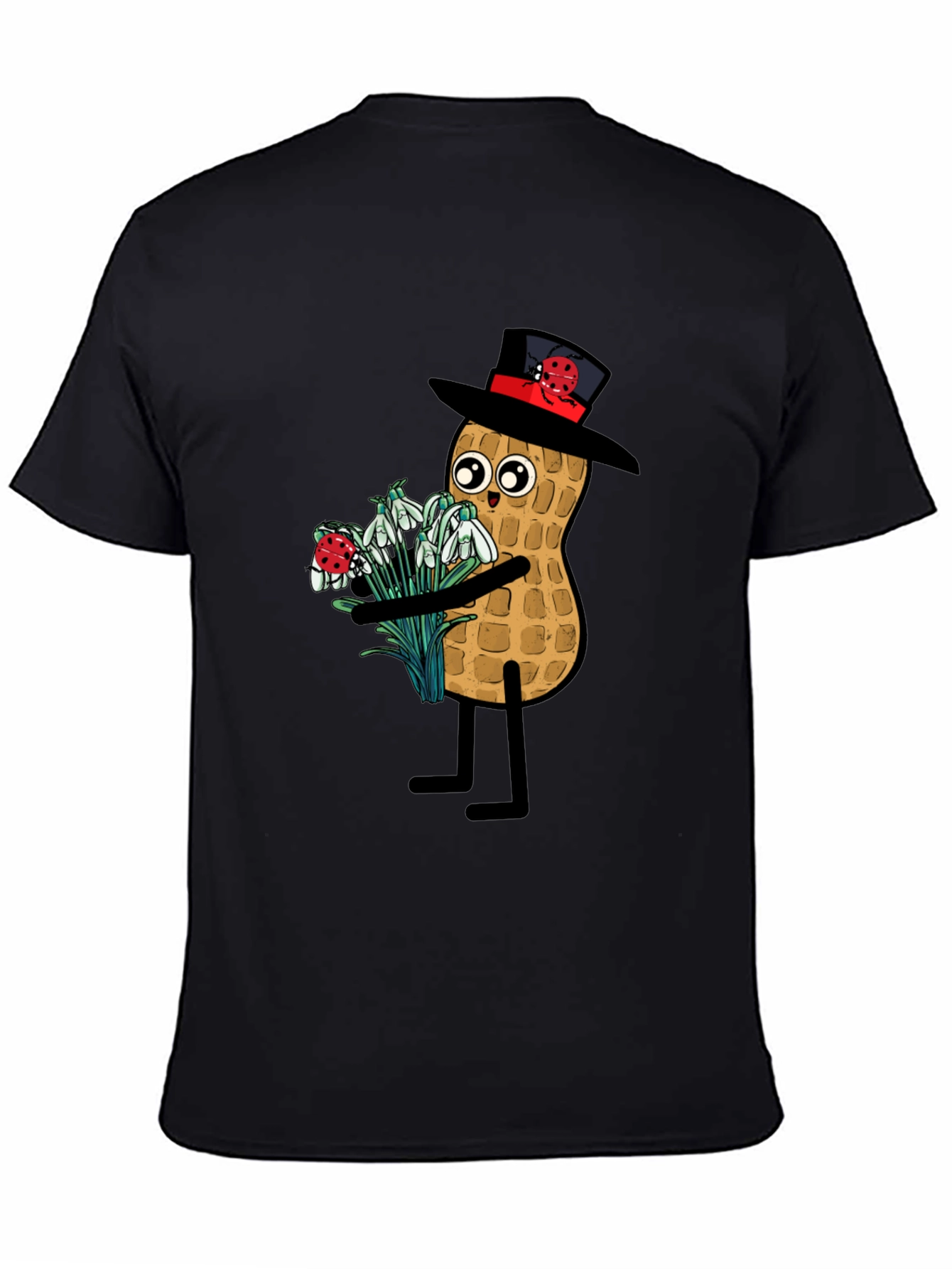 Black Funny Peanut with Flowers Graphic Tee view 4