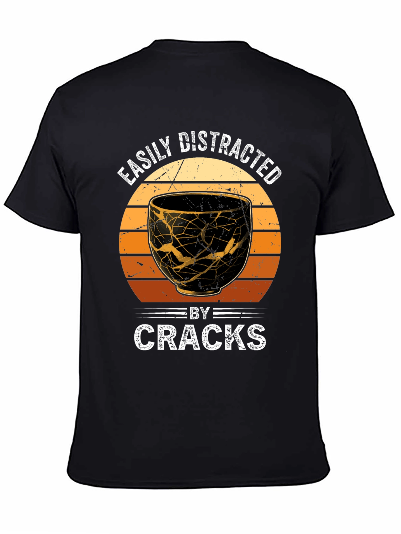 Black Easily Distracted By Cracks Kintsugi Style T-Shirt view 4
