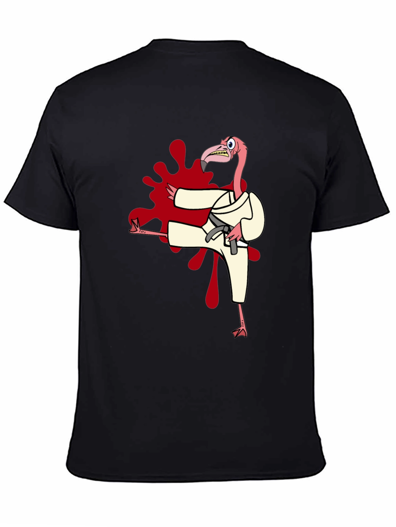 Black Karate Flamingo Black T-Shirt view 4