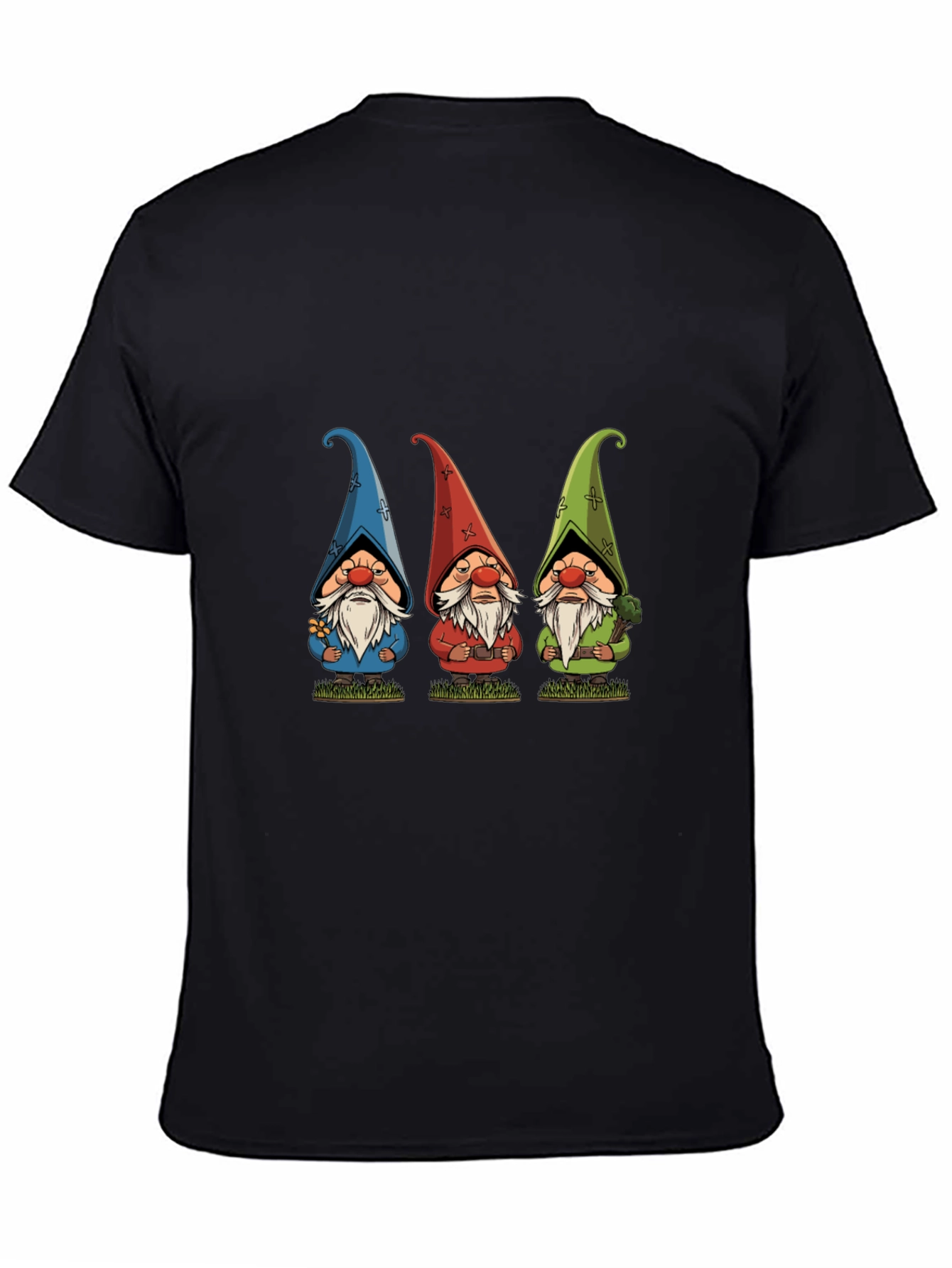Black Three Gnome Black T-Shirt - Unique Design view 4