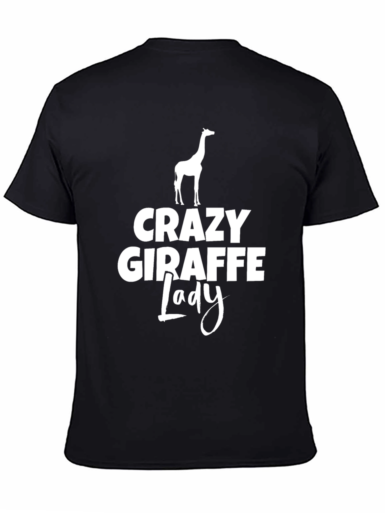 Black Crazy Giraffe Lady T-Shirt - Black Novelty Tee view 4