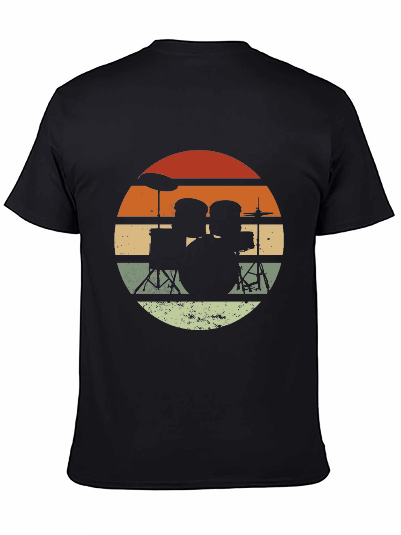 Black Retro Drum Set Graphic T-Shirt - Black view 4