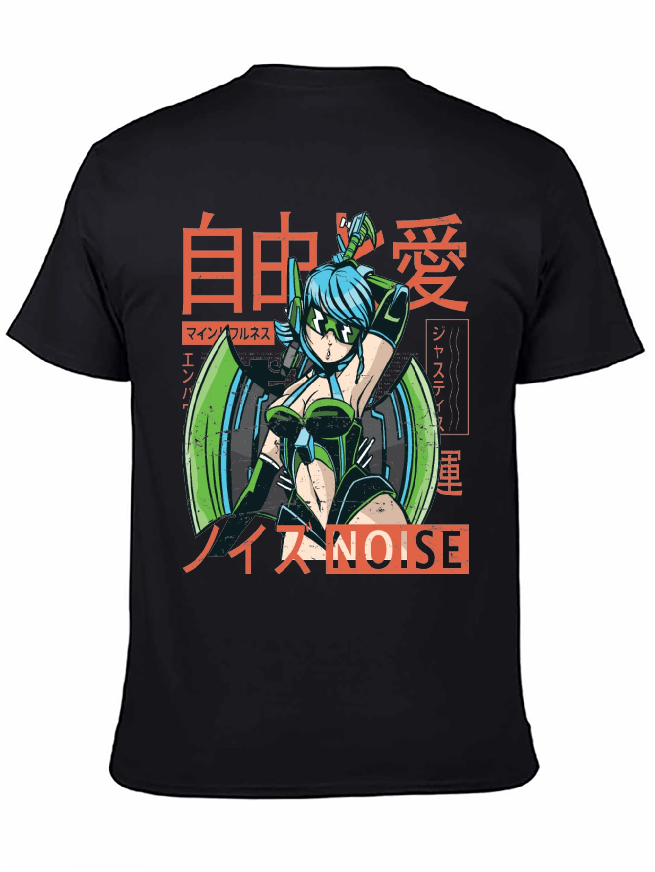 Black Anime Cyberpunk Style Graphic Tee view 4